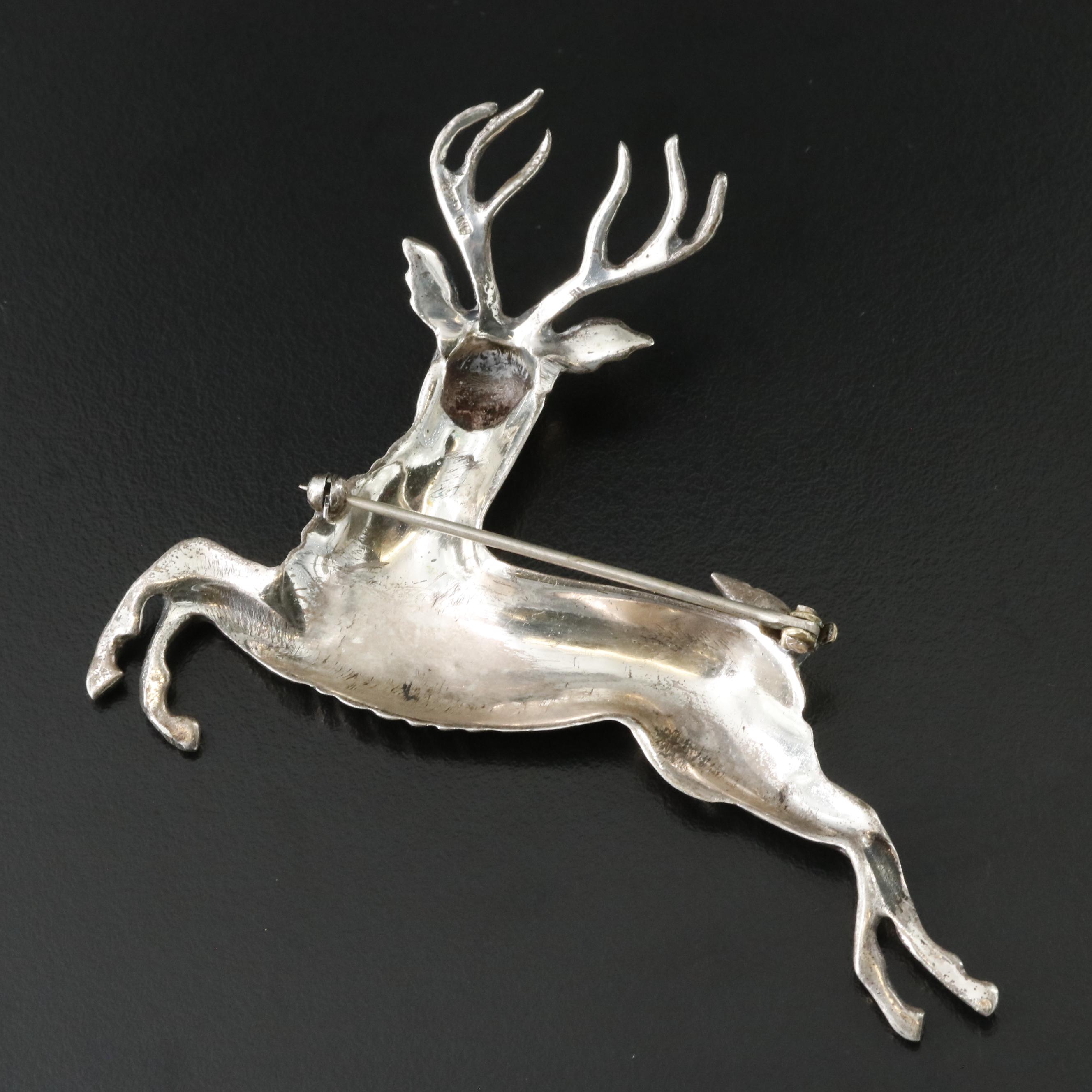 Sterling Leaping Stag Brooch