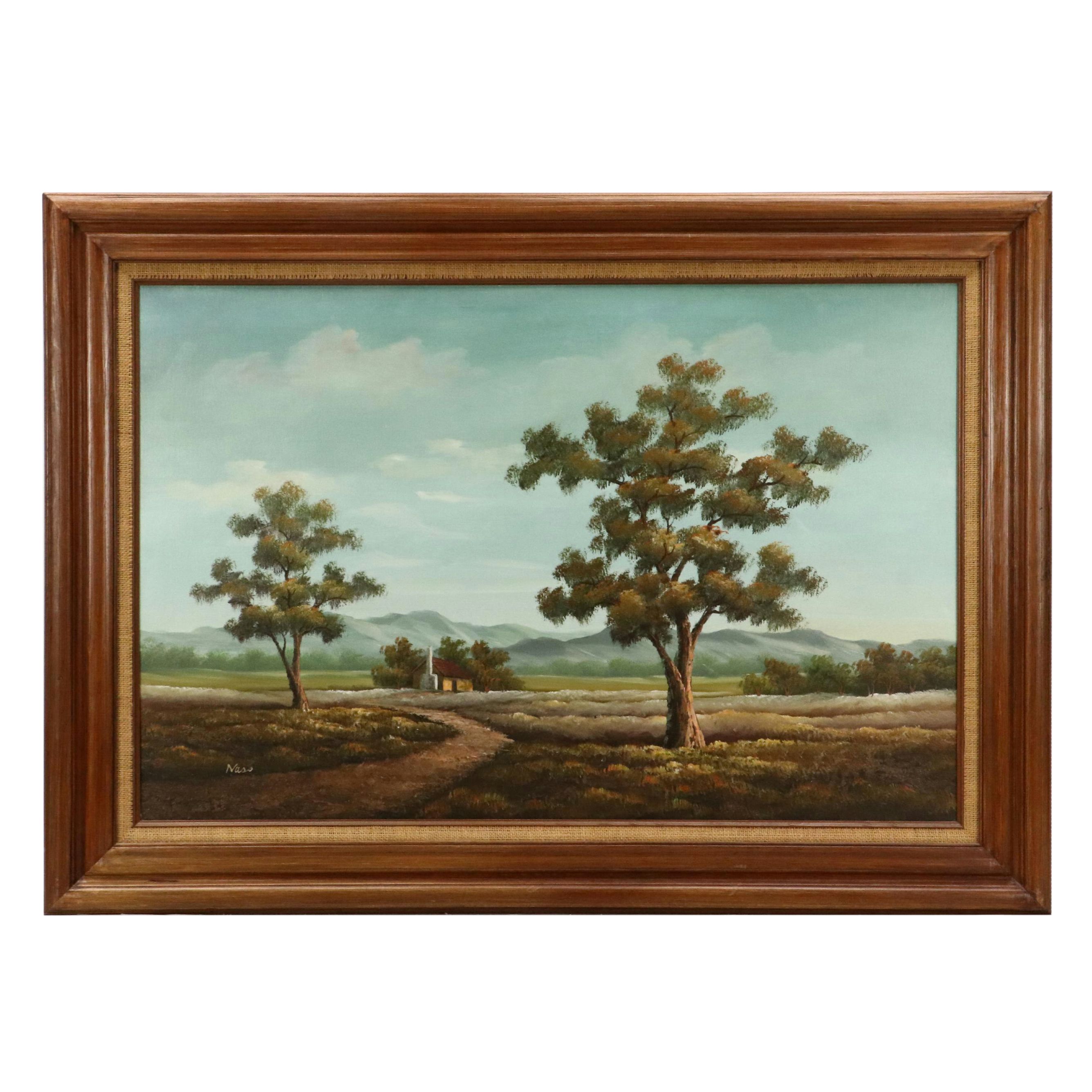 Nass Landscape Oil Painting with Cottage in Plains