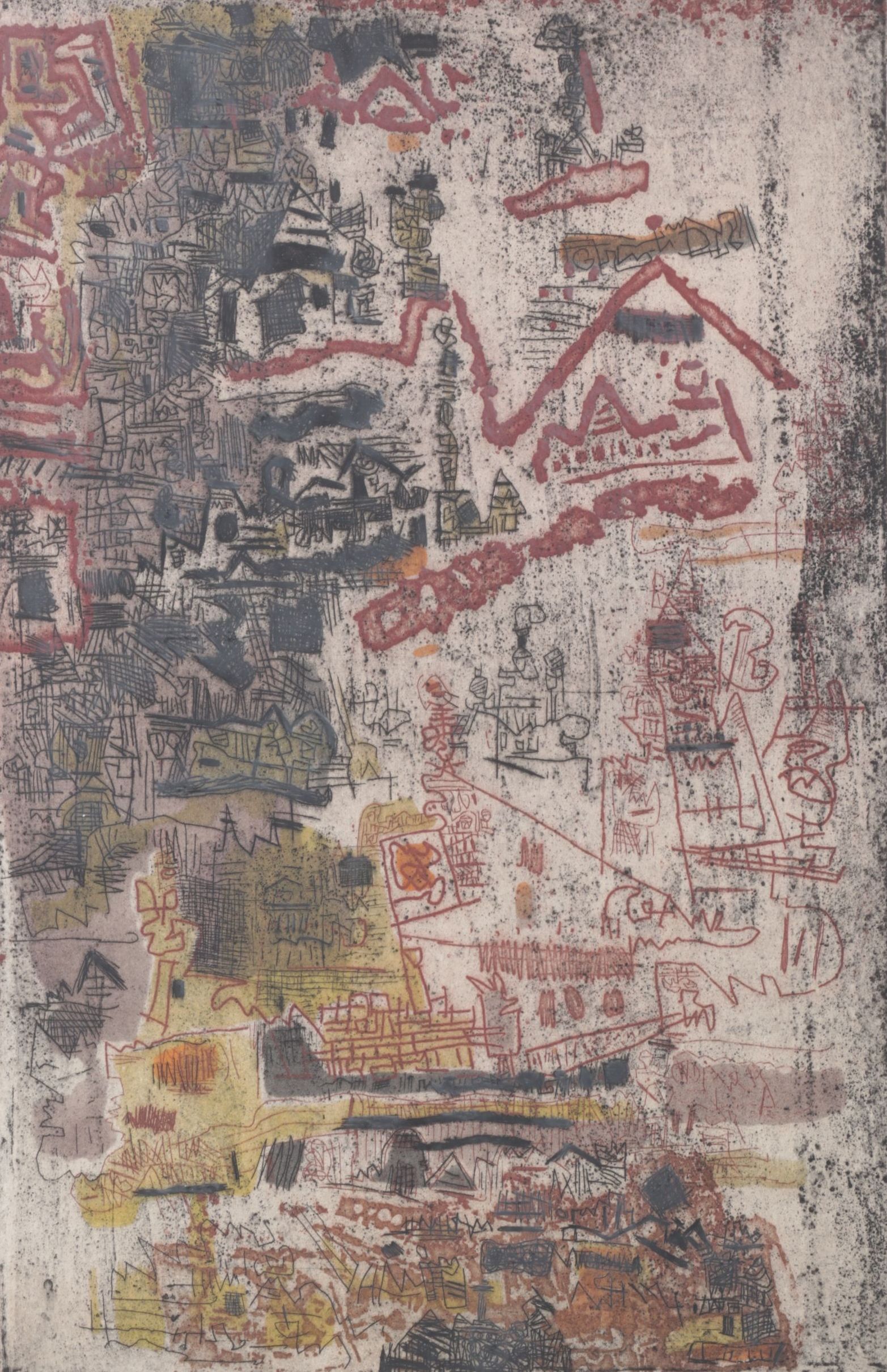 Ynez Johnston Abstract Etching "Beyond the Gobi", 1960