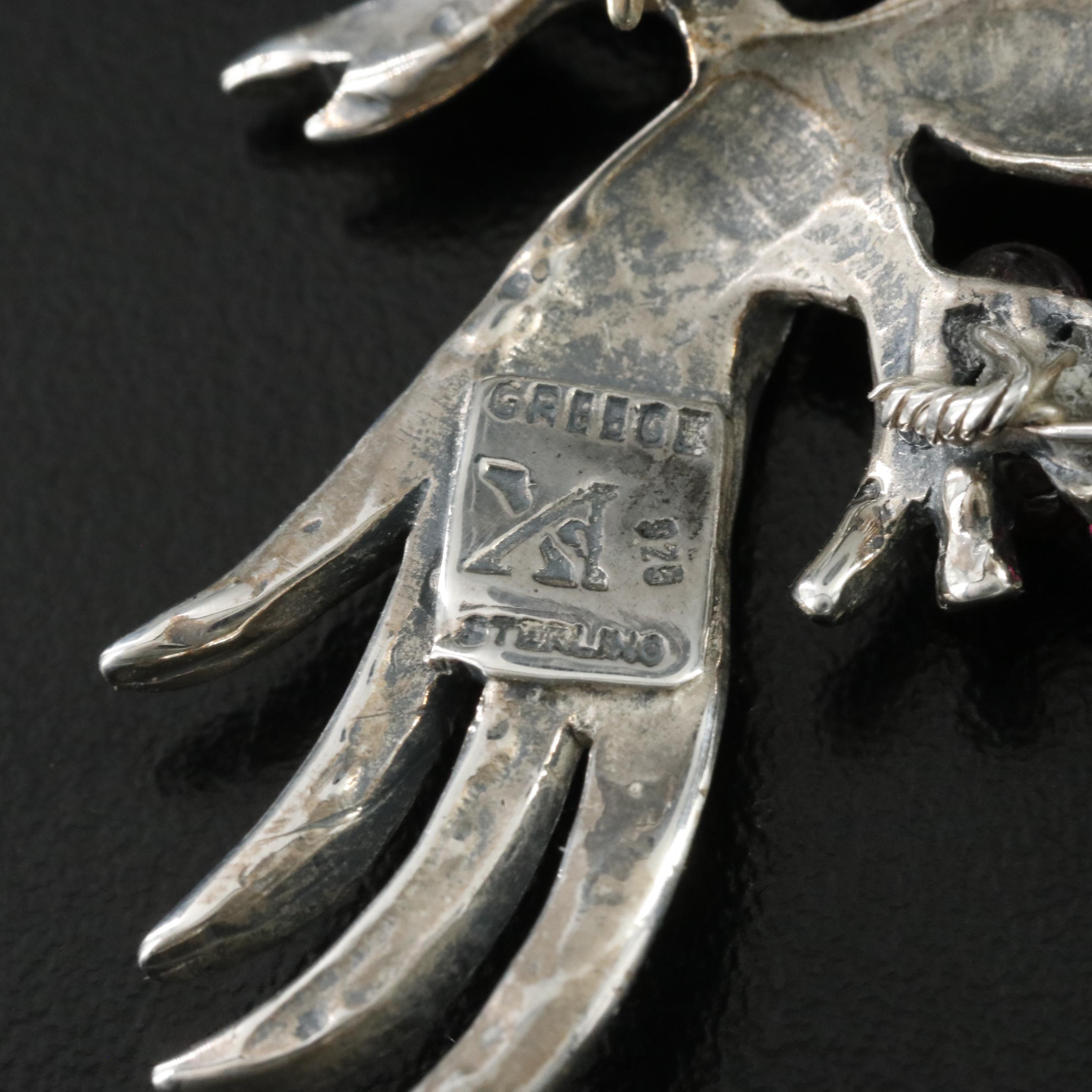 Sterling Garnet Bird Brooch