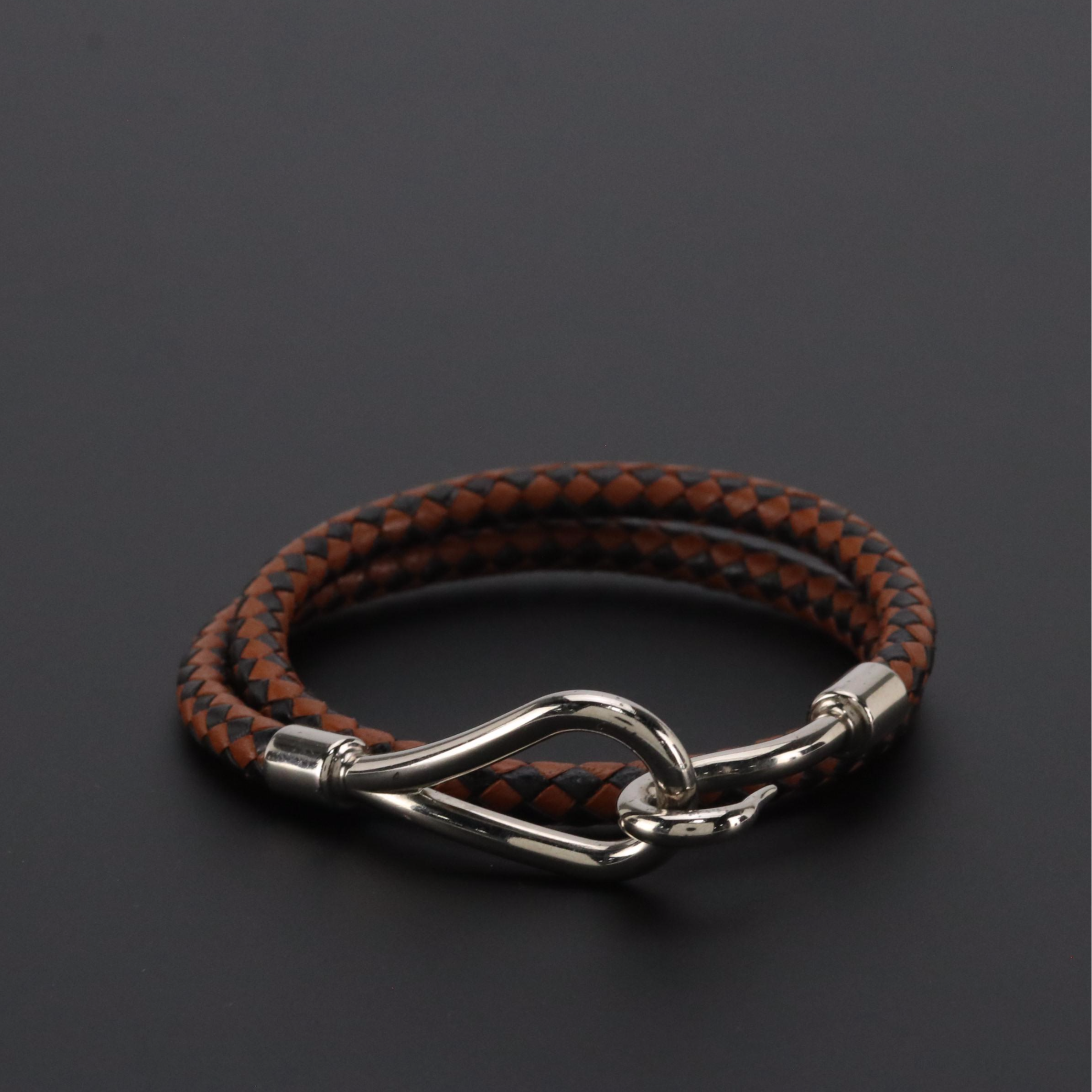 Hermès Jumbo Hook Braided Swift Leather Double Tour Bracelet