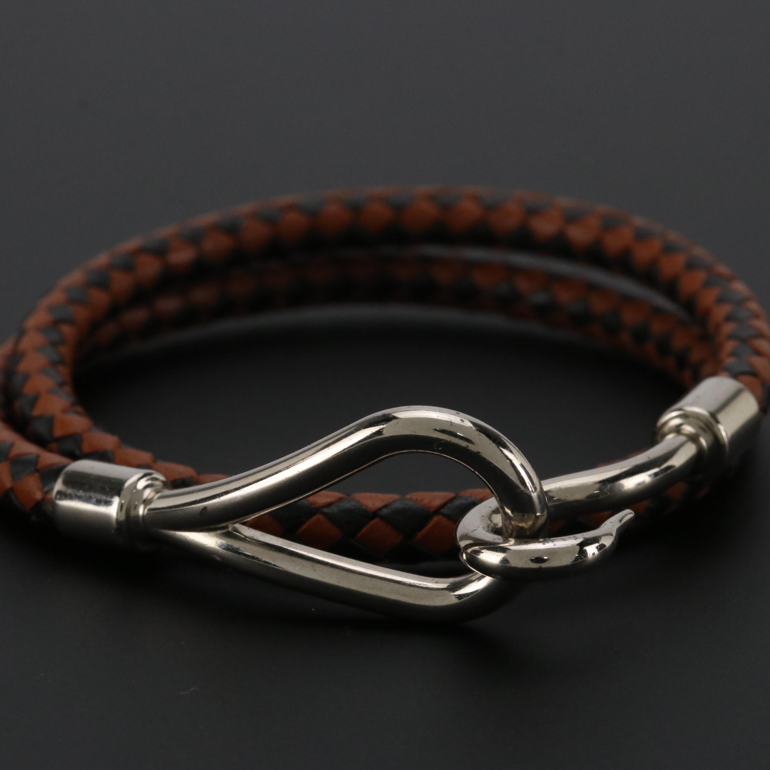 Hermès Jumbo Hook Braided Swift Leather Double Tour Bracelet