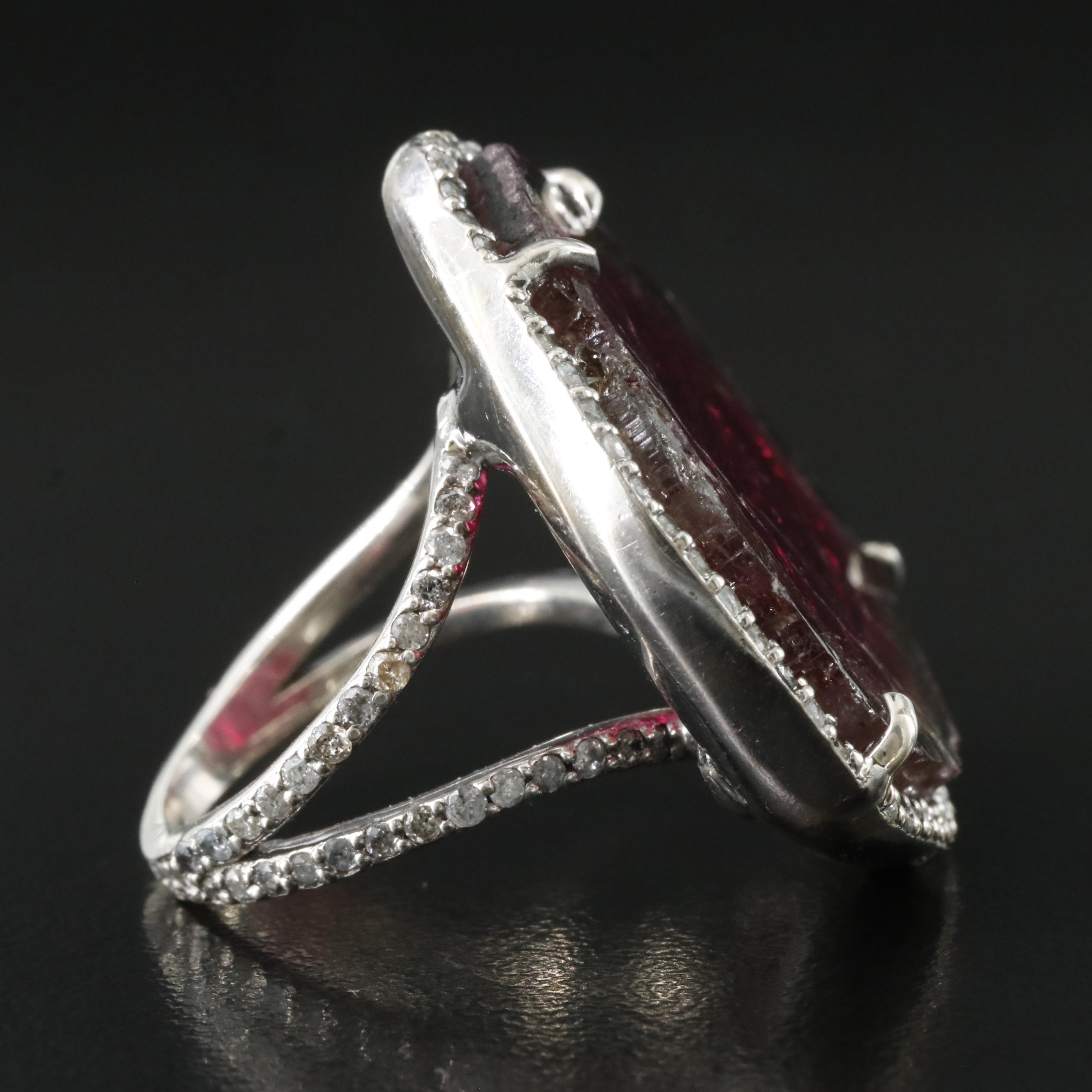 Sterling Watermelon Tourmaline and Diamond Ring Attributed to Sheryl Lowe