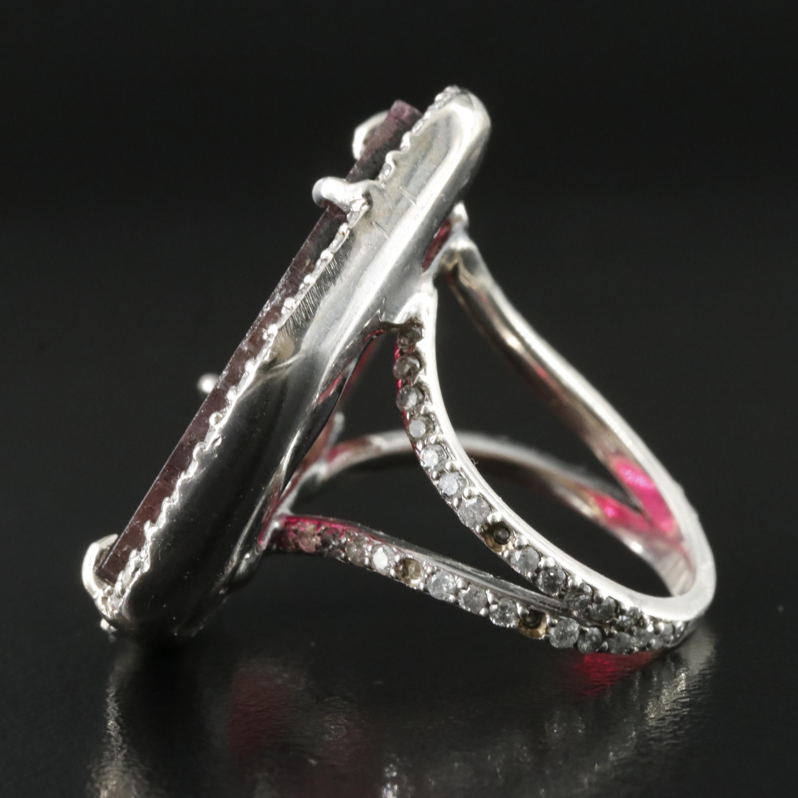 Sterling Watermelon Tourmaline and Diamond Ring Attributed to Sheryl Lowe