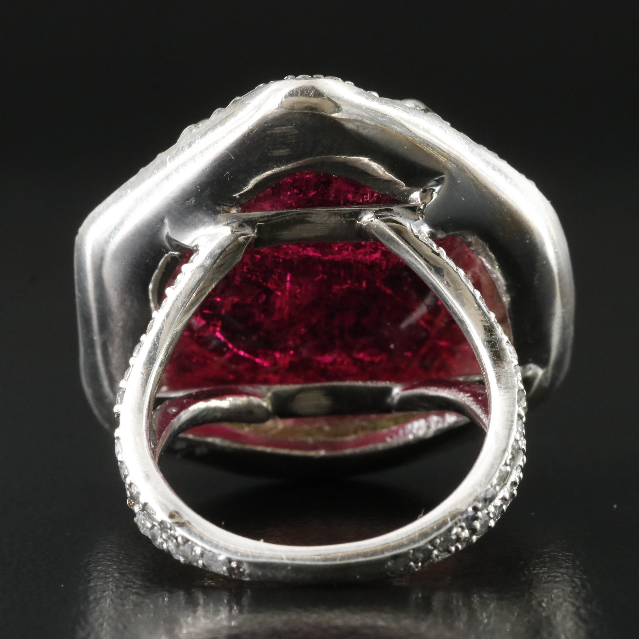 Sterling Watermelon Tourmaline and Diamond Ring Attributed to Sheryl Lowe