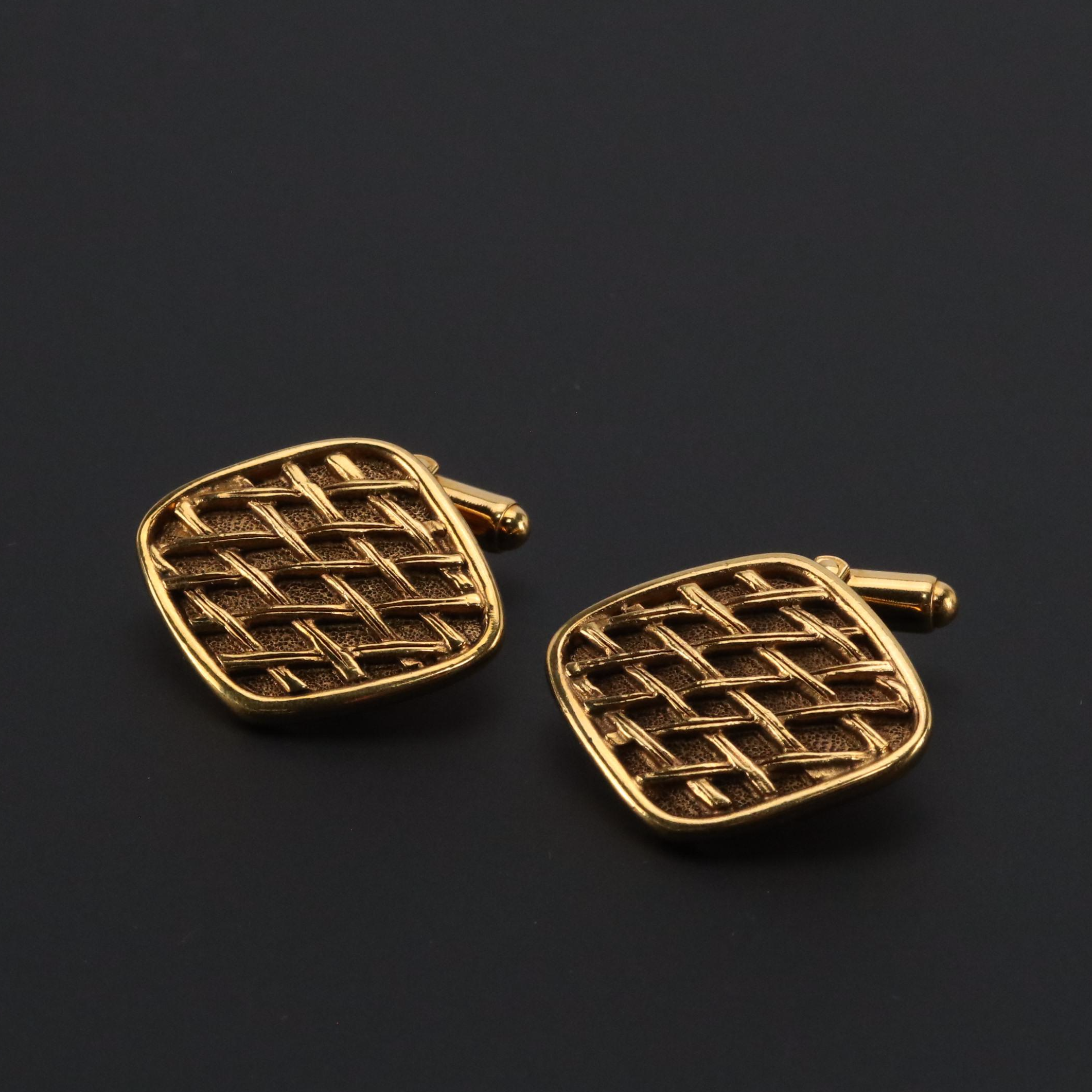Chanel Weave Pattern Diamond Shape Cufflinks