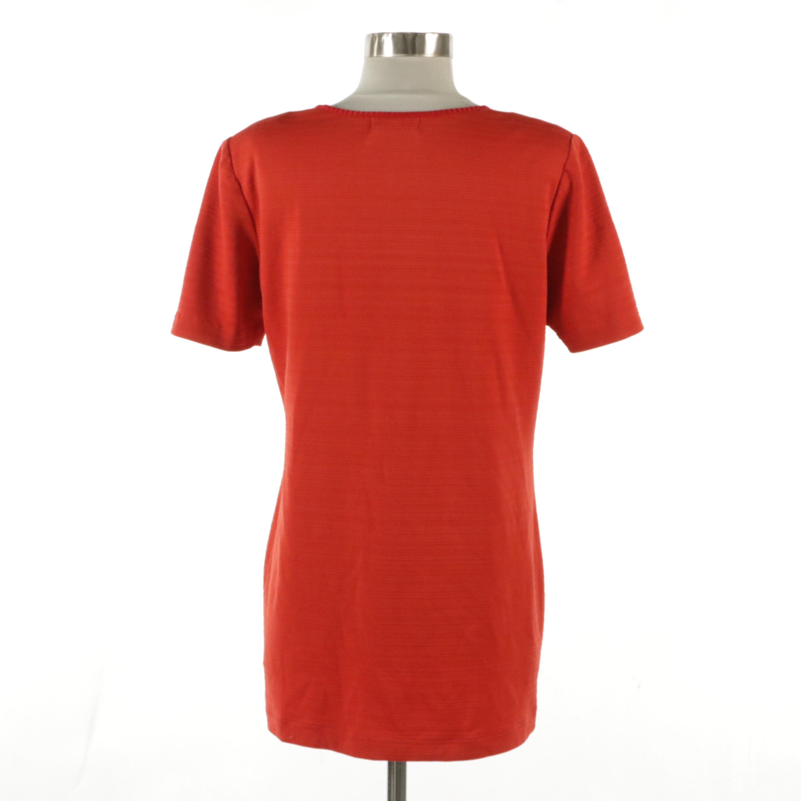 Yves Saint Laurent Vintage Textured Stripe Stretch Cotton Short Sleeve Top