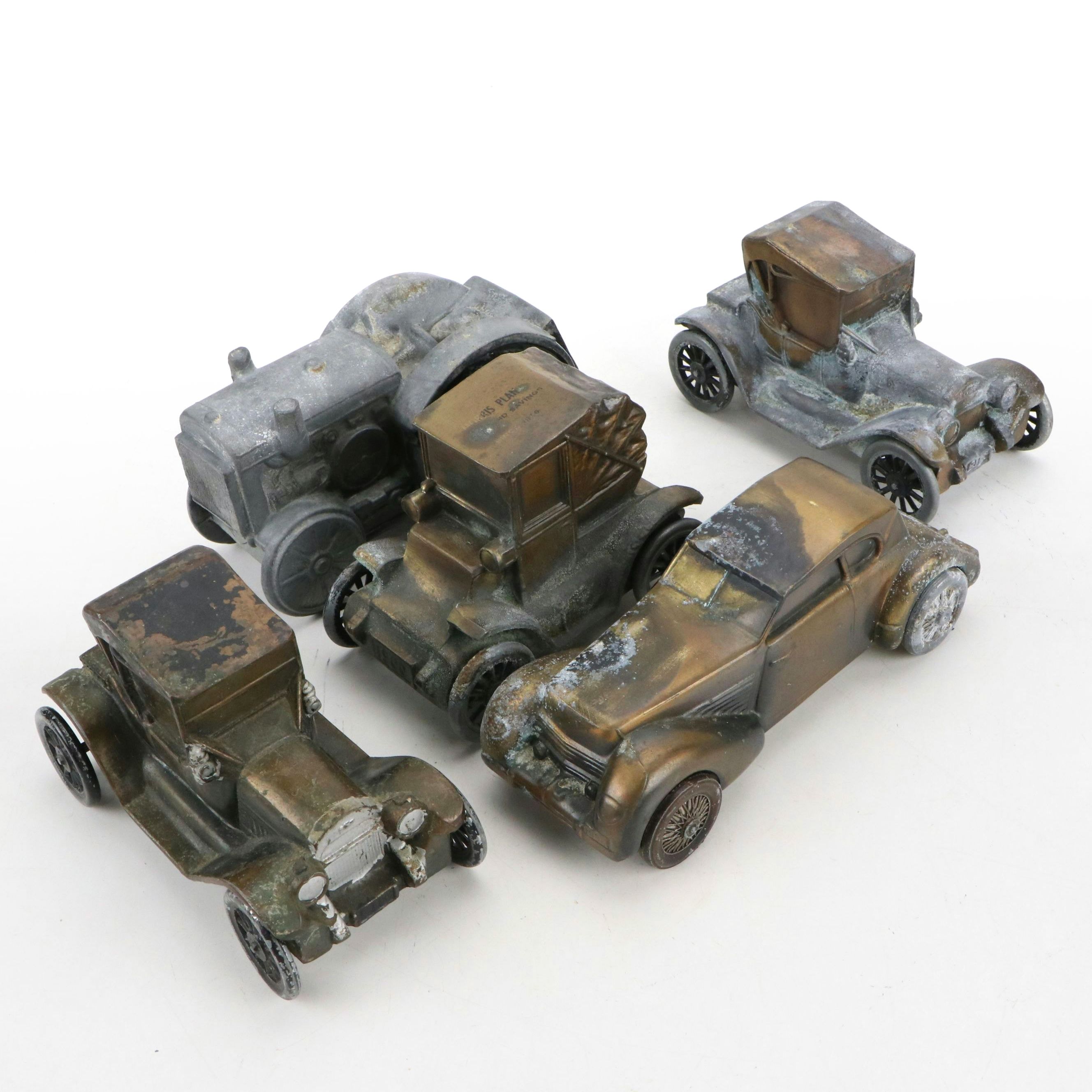 Cast Metal Automobile-Shaped Coin Banks, Late 20th Century