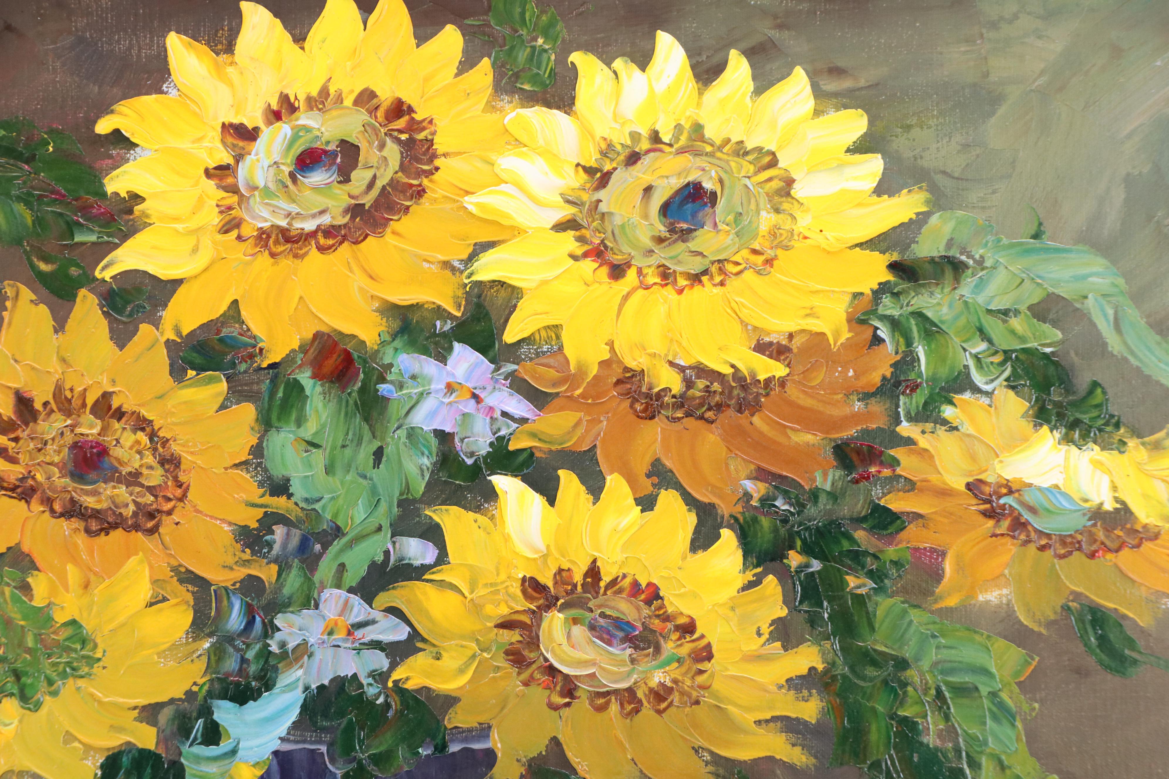 Floral Still Life Acrylic Painting of Sunflowers, Circa 2010