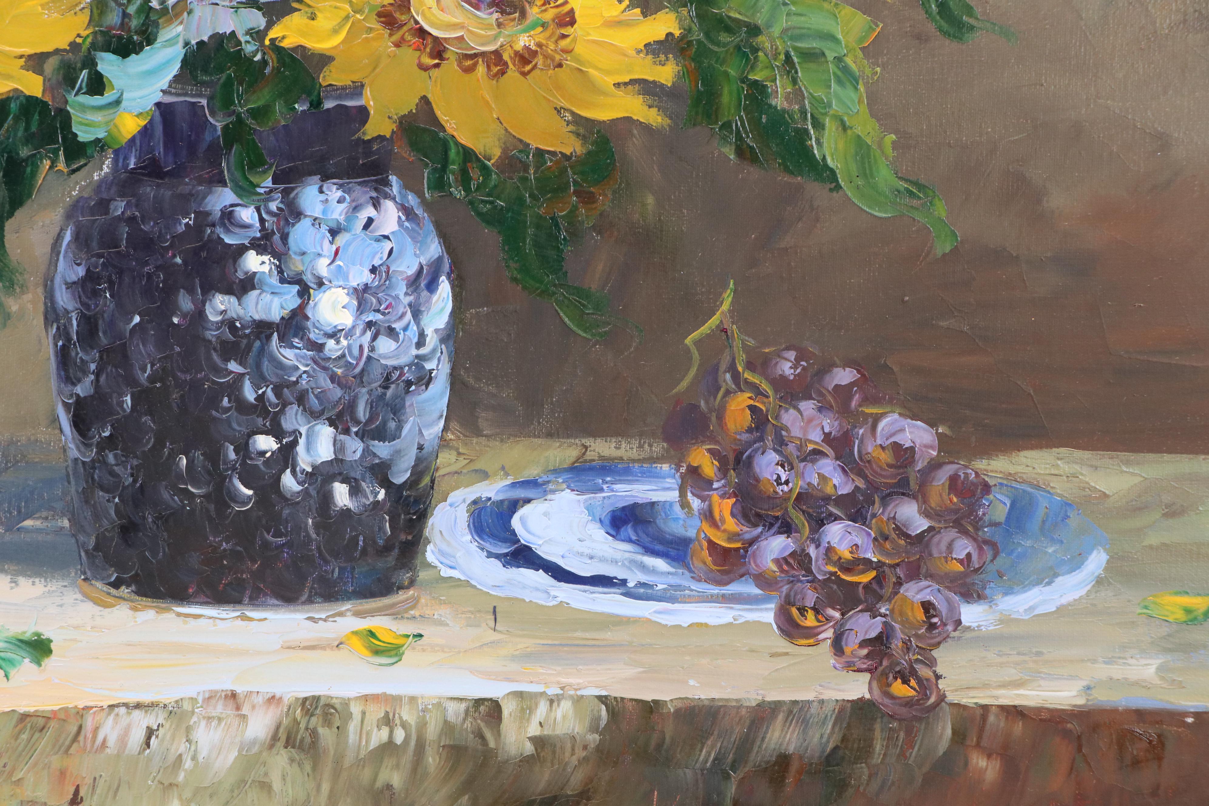 Floral Still Life Acrylic Painting of Sunflowers, Circa 2010