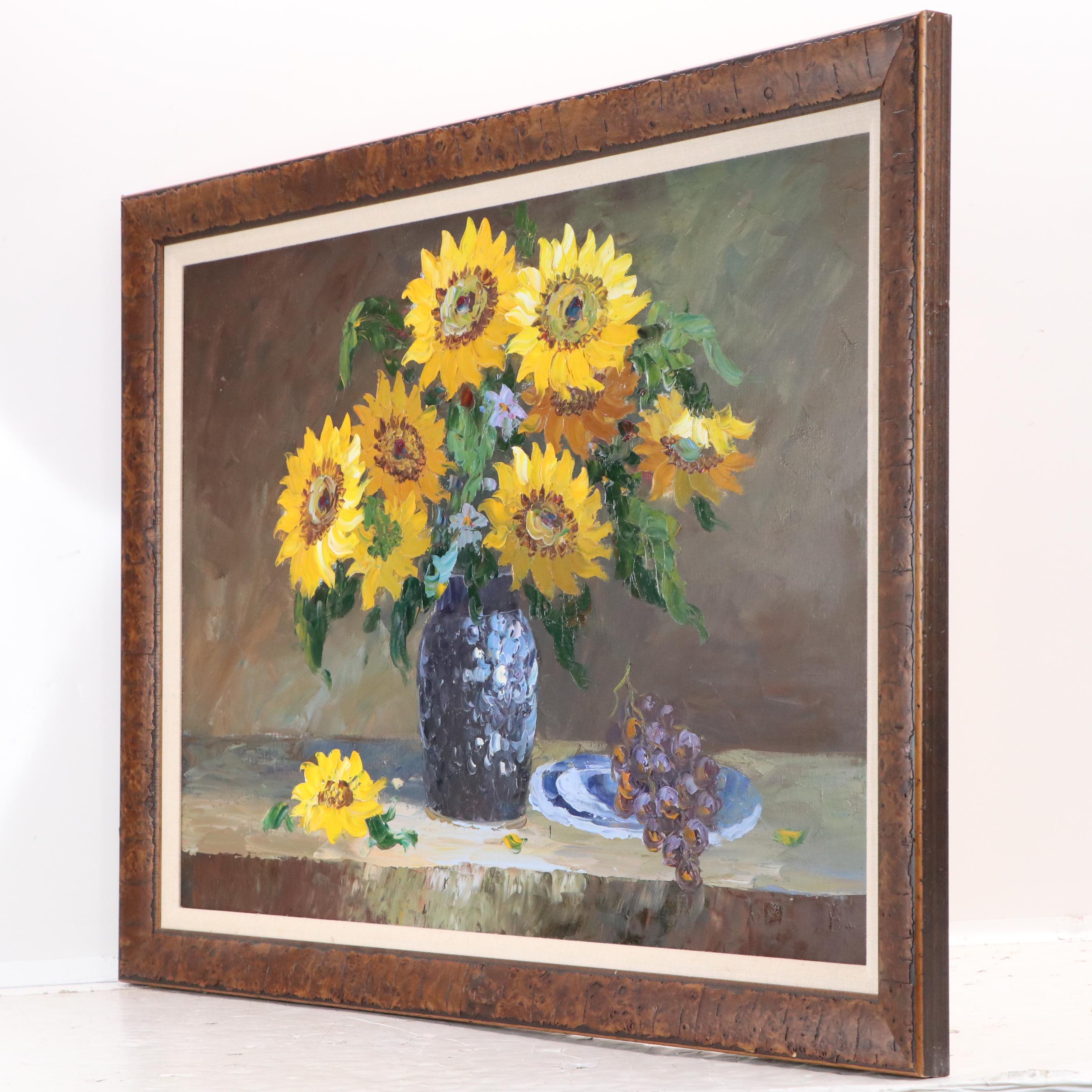Floral Still Life Acrylic Painting of Sunflowers, Circa 2010