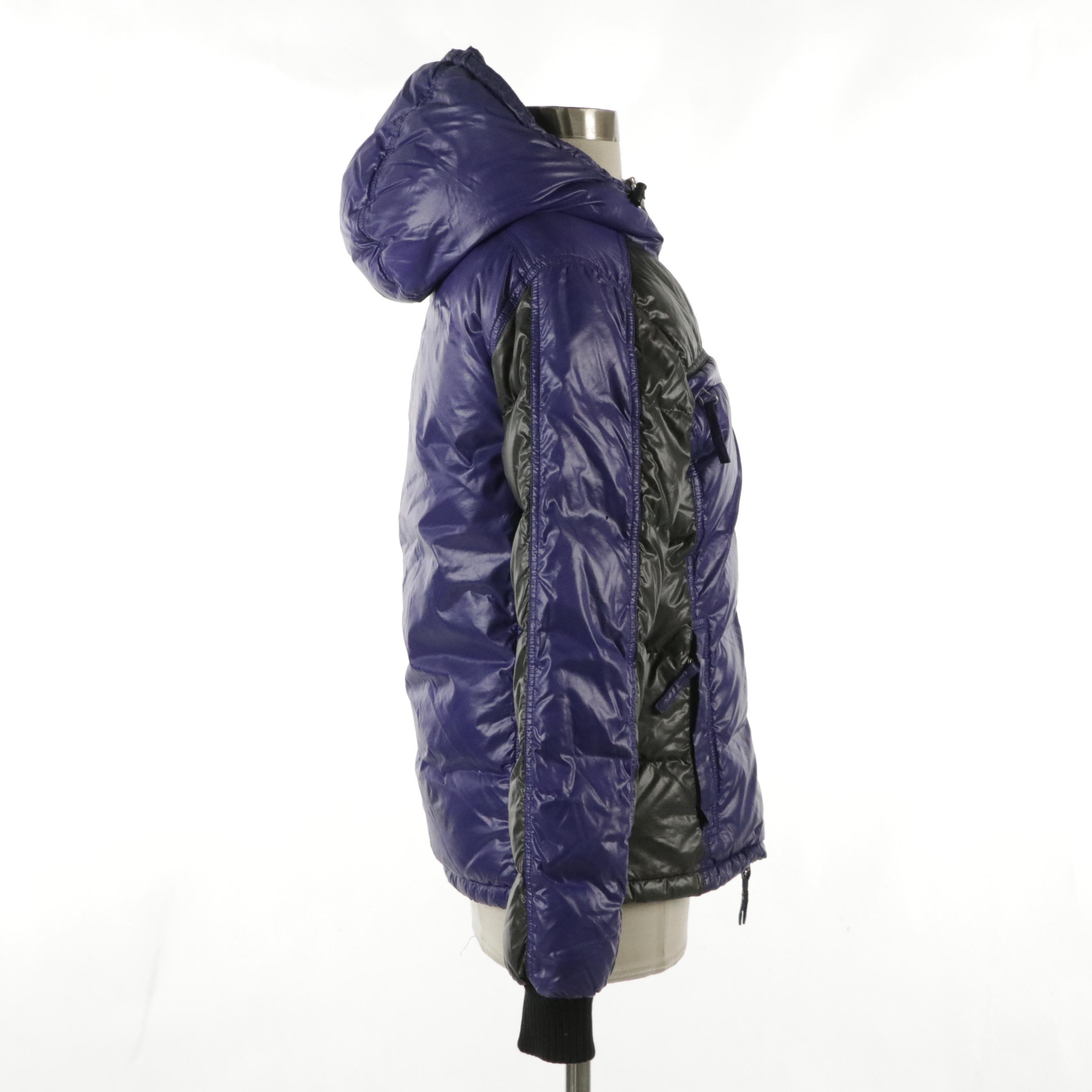 Duvetica Royal Purple and Grey Shiny Nylon Puffer Coat