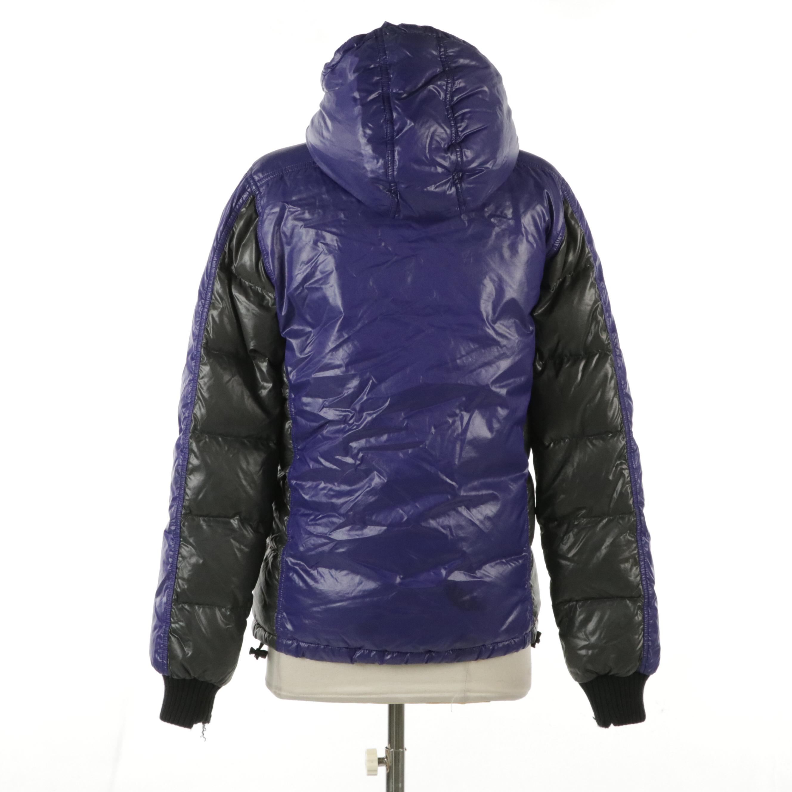 Duvetica Royal Purple and Grey Shiny Nylon Puffer Coat