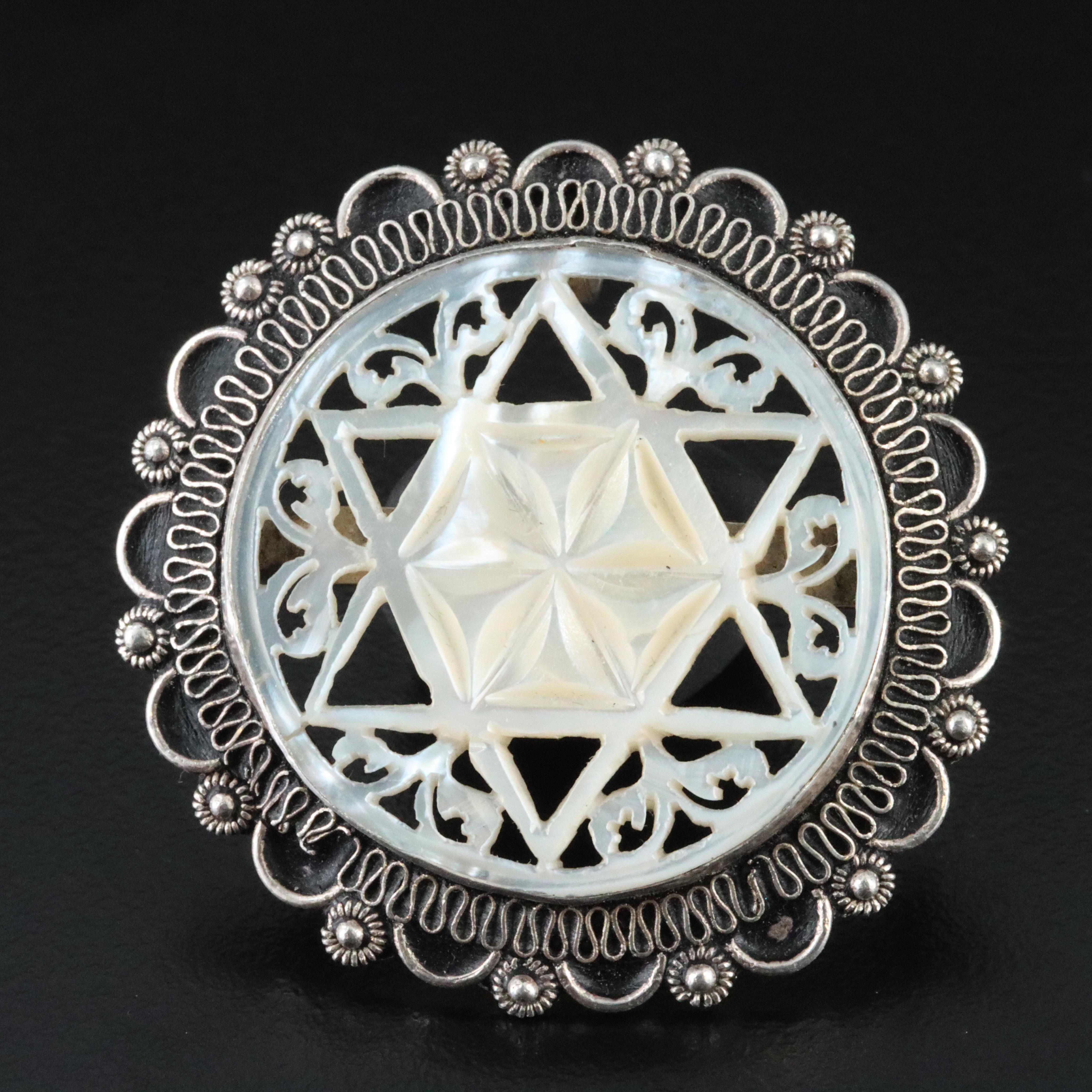 935 Silver Mother of Pearl Star of David Converter Brooch