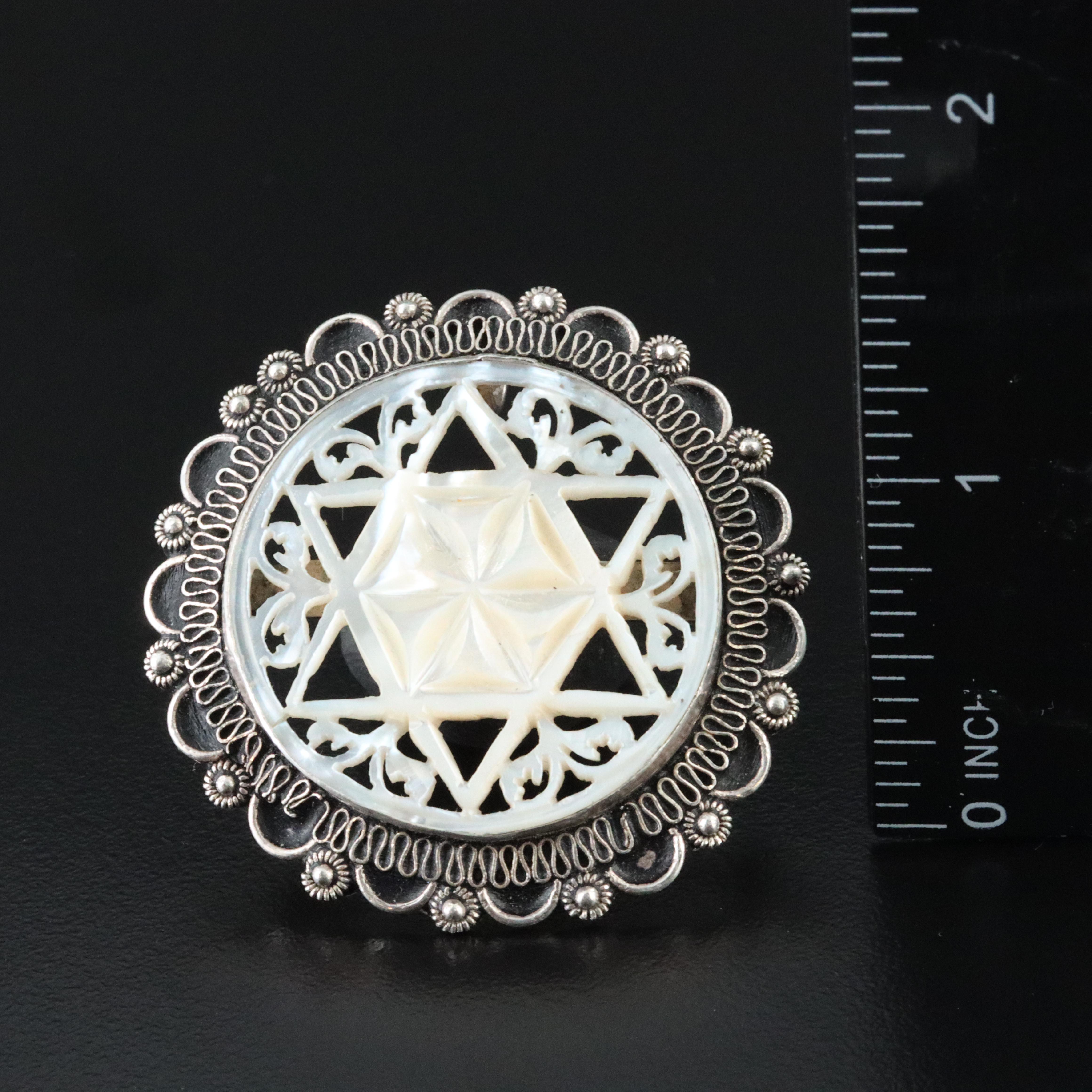 935 Silver Mother of Pearl Star of David Converter Brooch