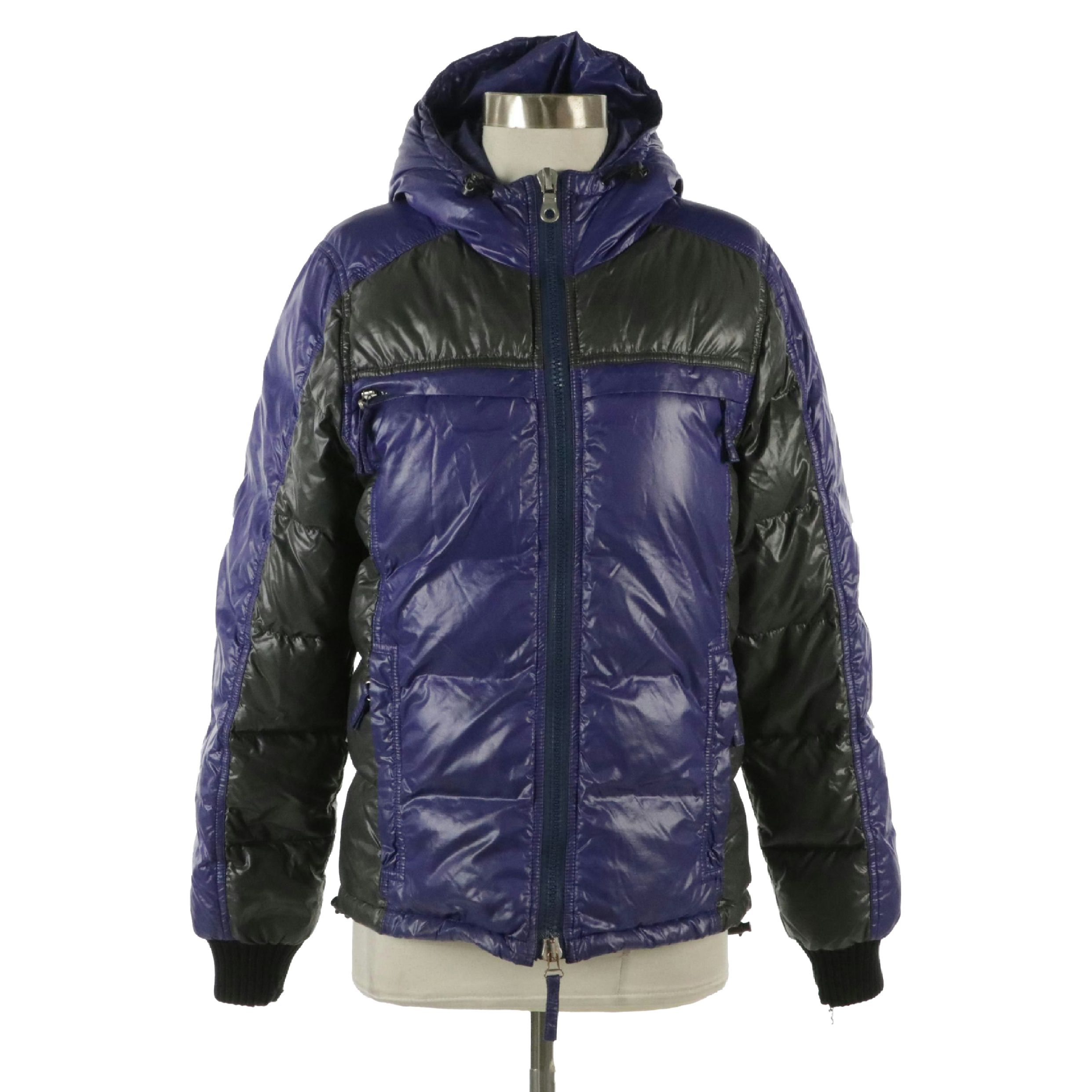 Duvetica Royal Purple and Grey Shiny Nylon Puffer Coat