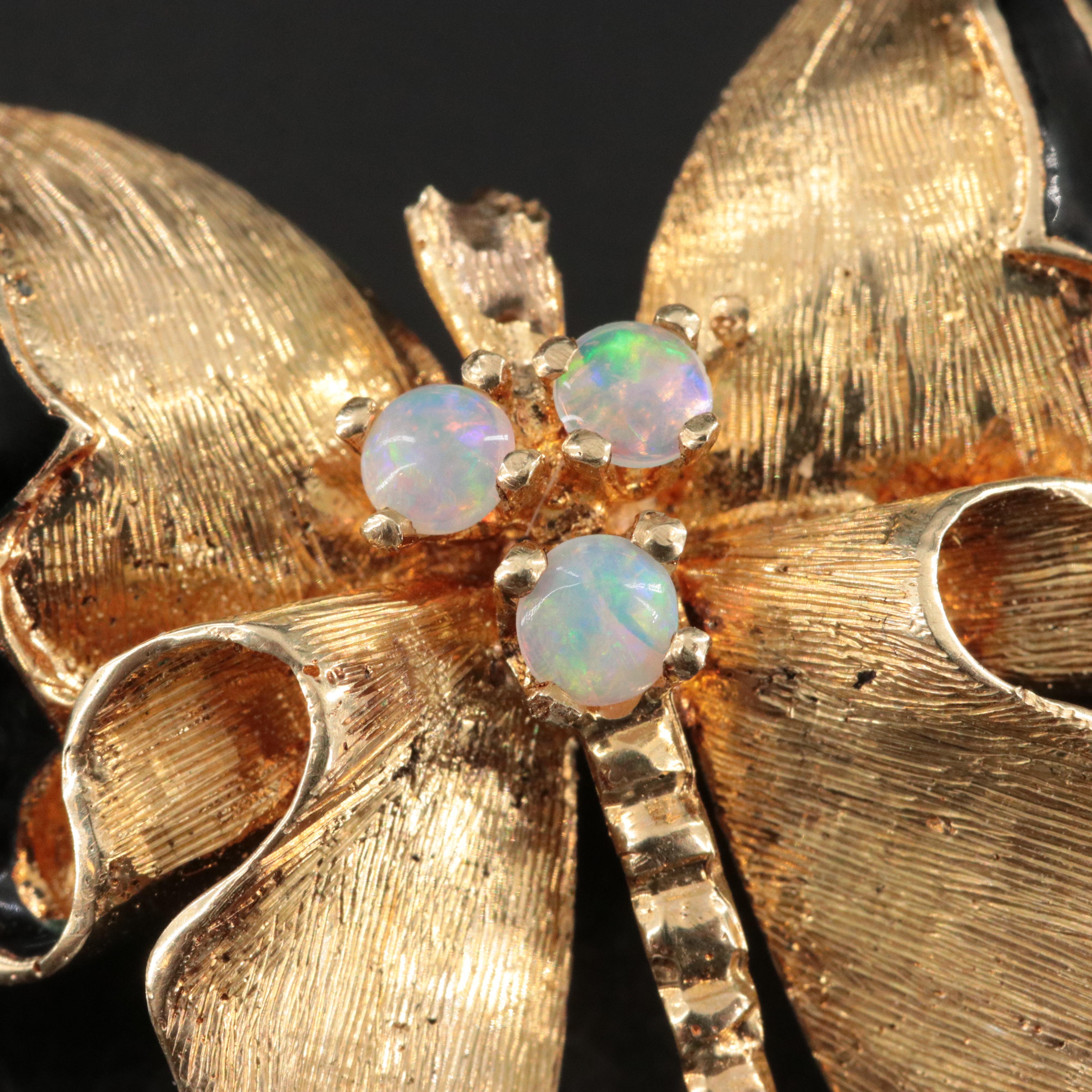 14K Opal Butterfly Pendant/Brooch with Krementz Floral Seed Pearl Earrings
