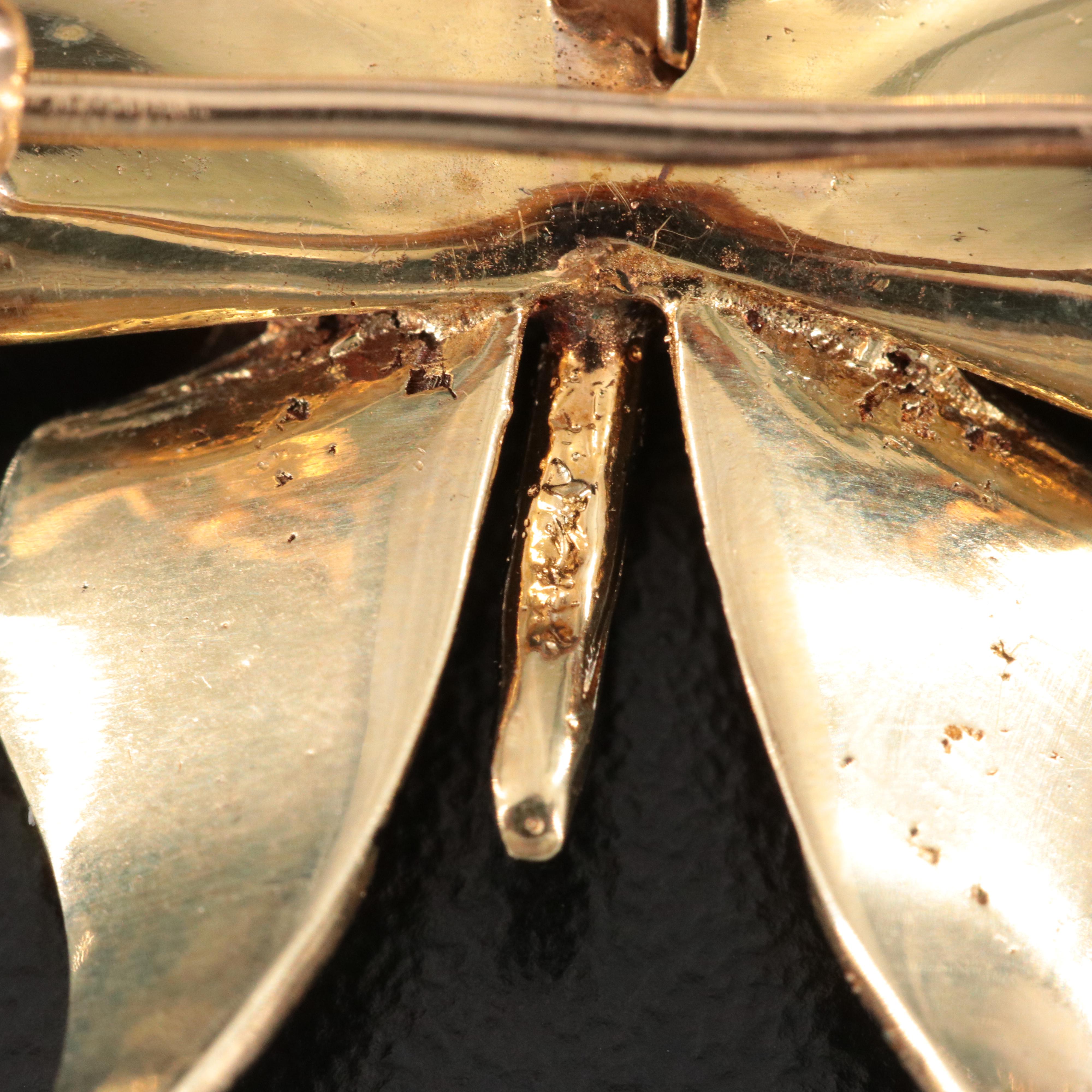 14K Opal Butterfly Pendant/Brooch with Krementz Floral Seed Pearl Earrings