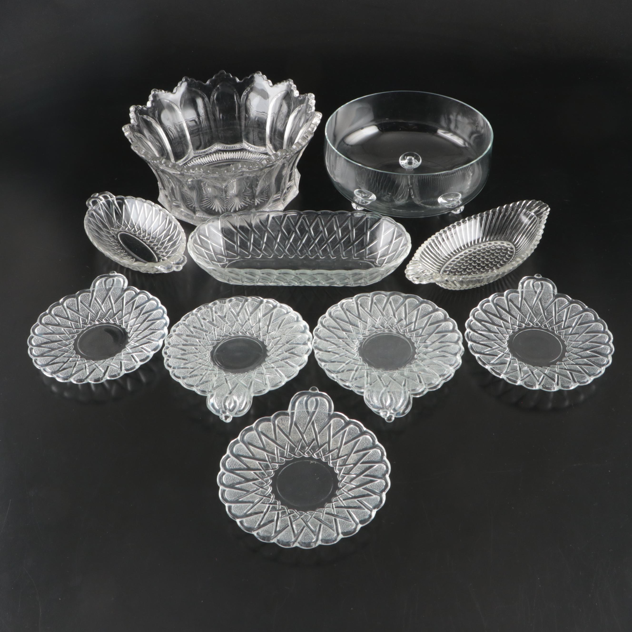 Indiana Glass "Pretzel Clear" Cheese Plates and Other Glass Serveware