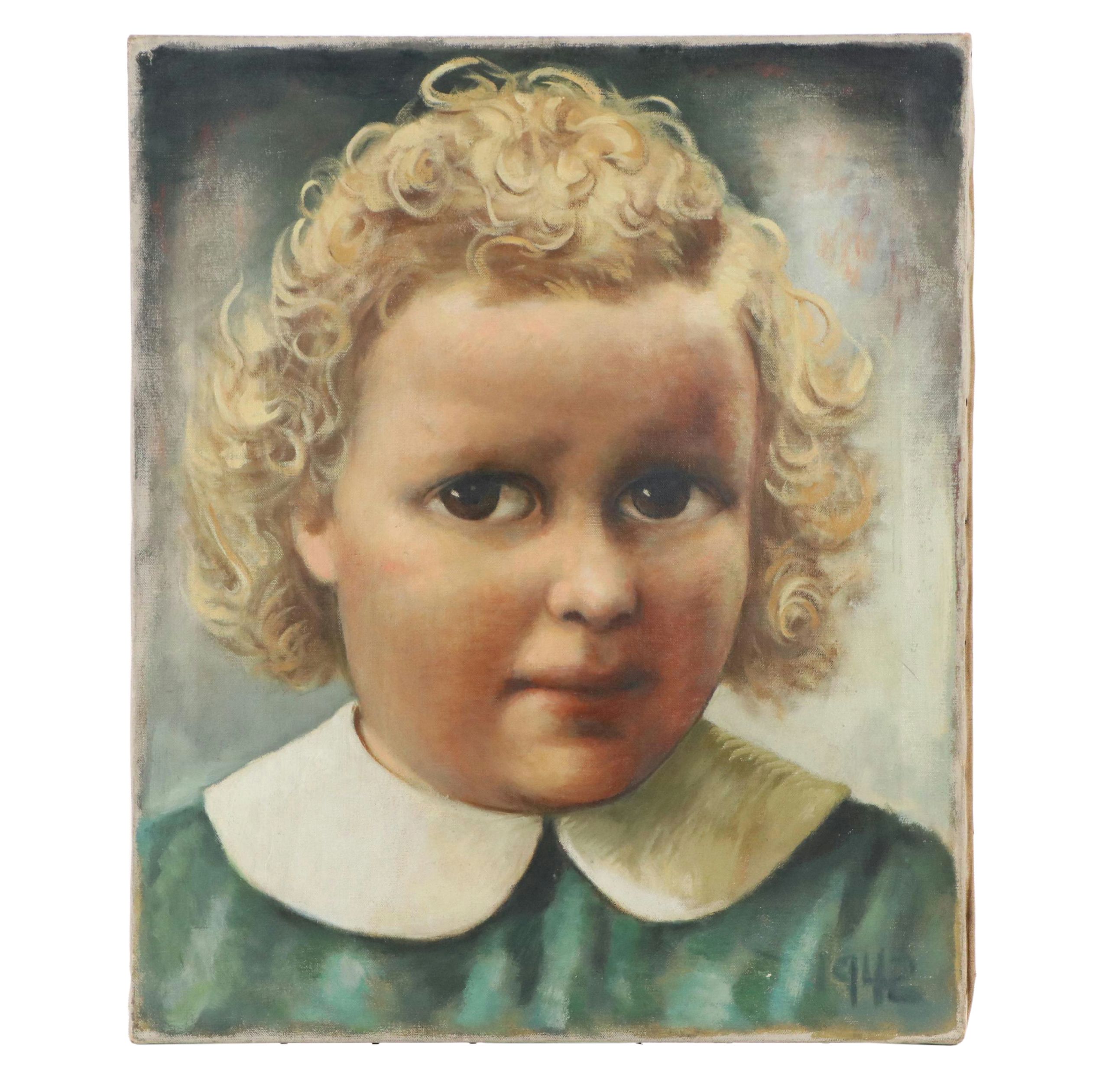 American School Oil Painting Portrait of Child, 1942