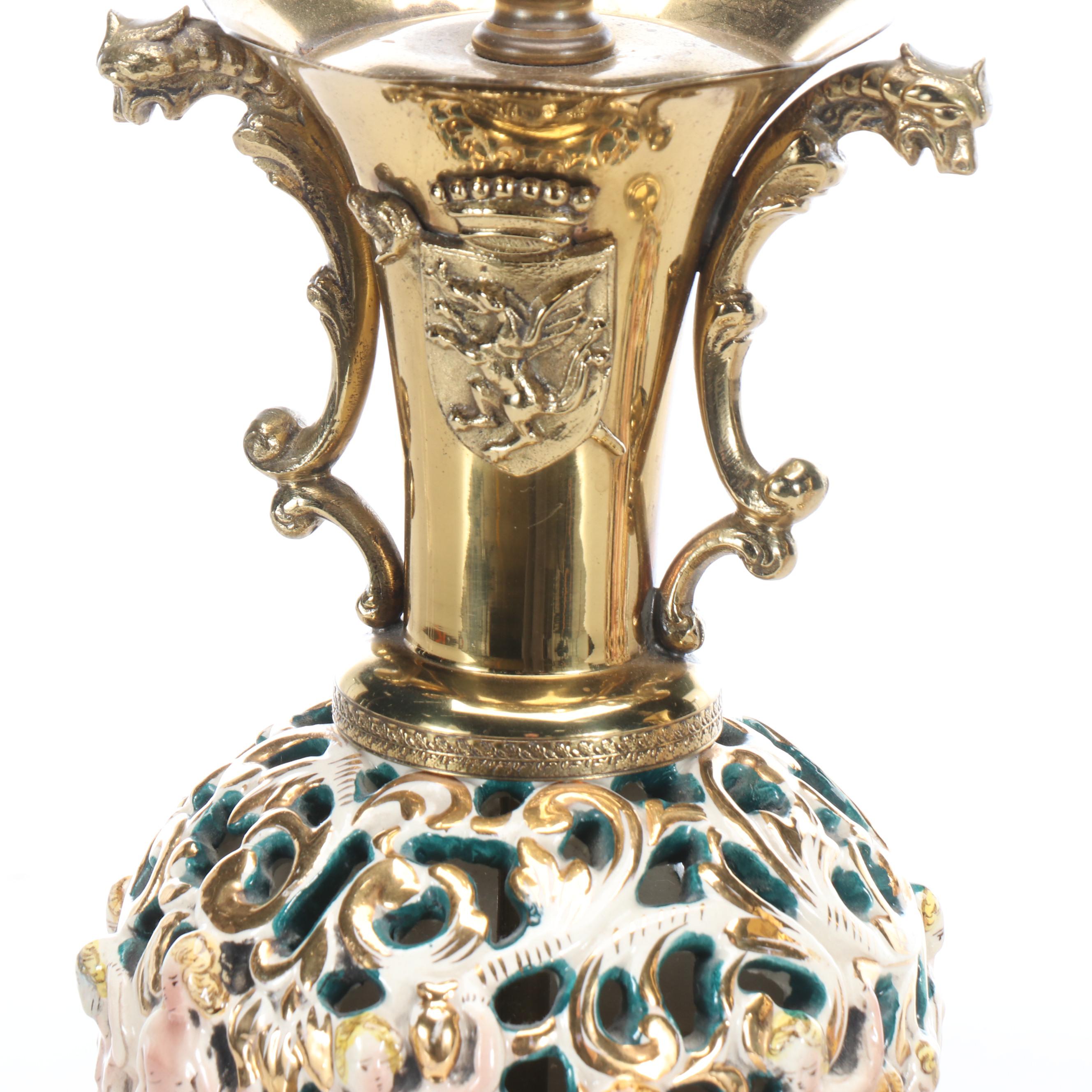 Italian Openwork Capdimonte Neoclassical Style Table Lamps
