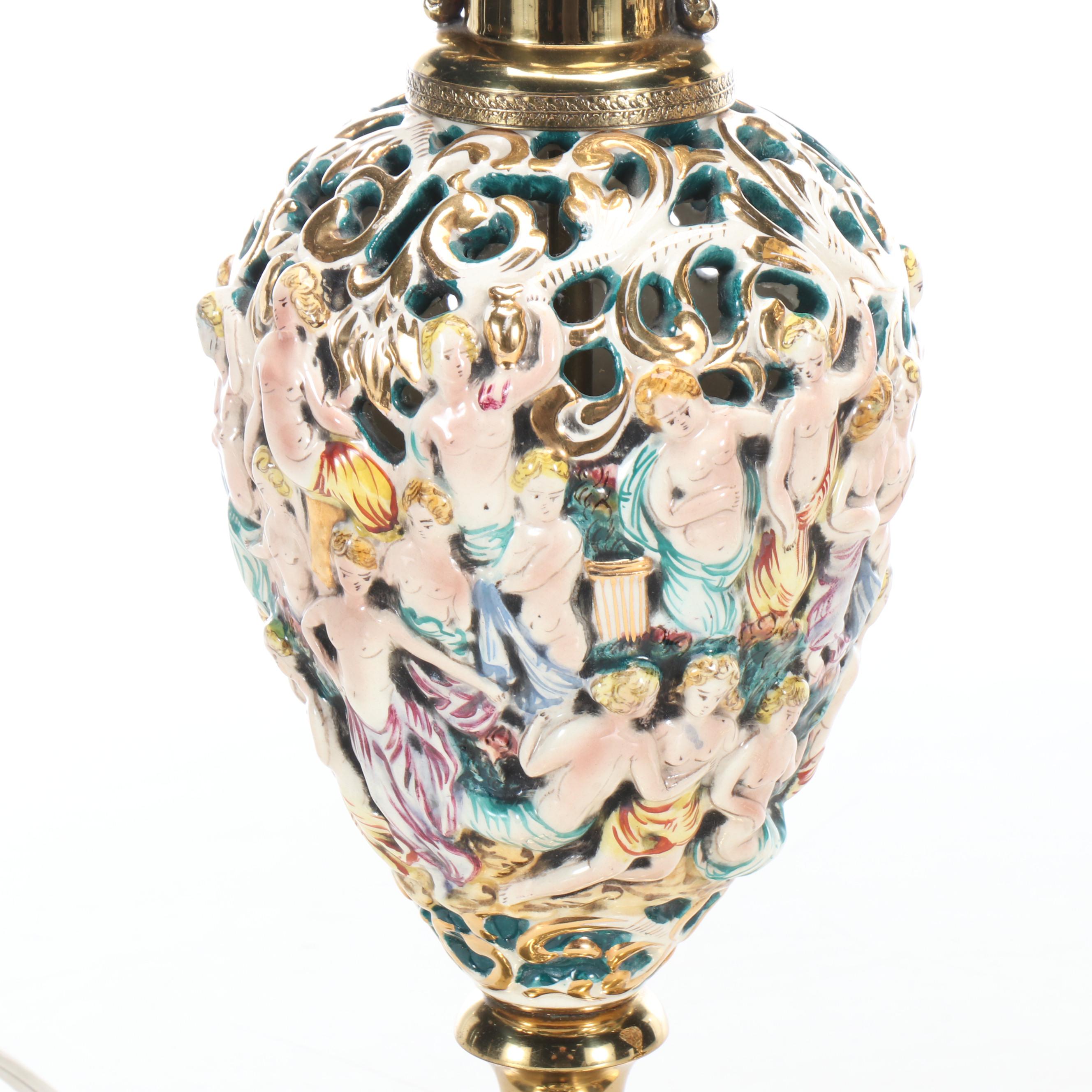 Italian Openwork Capdimonte Neoclassical Style Table Lamps