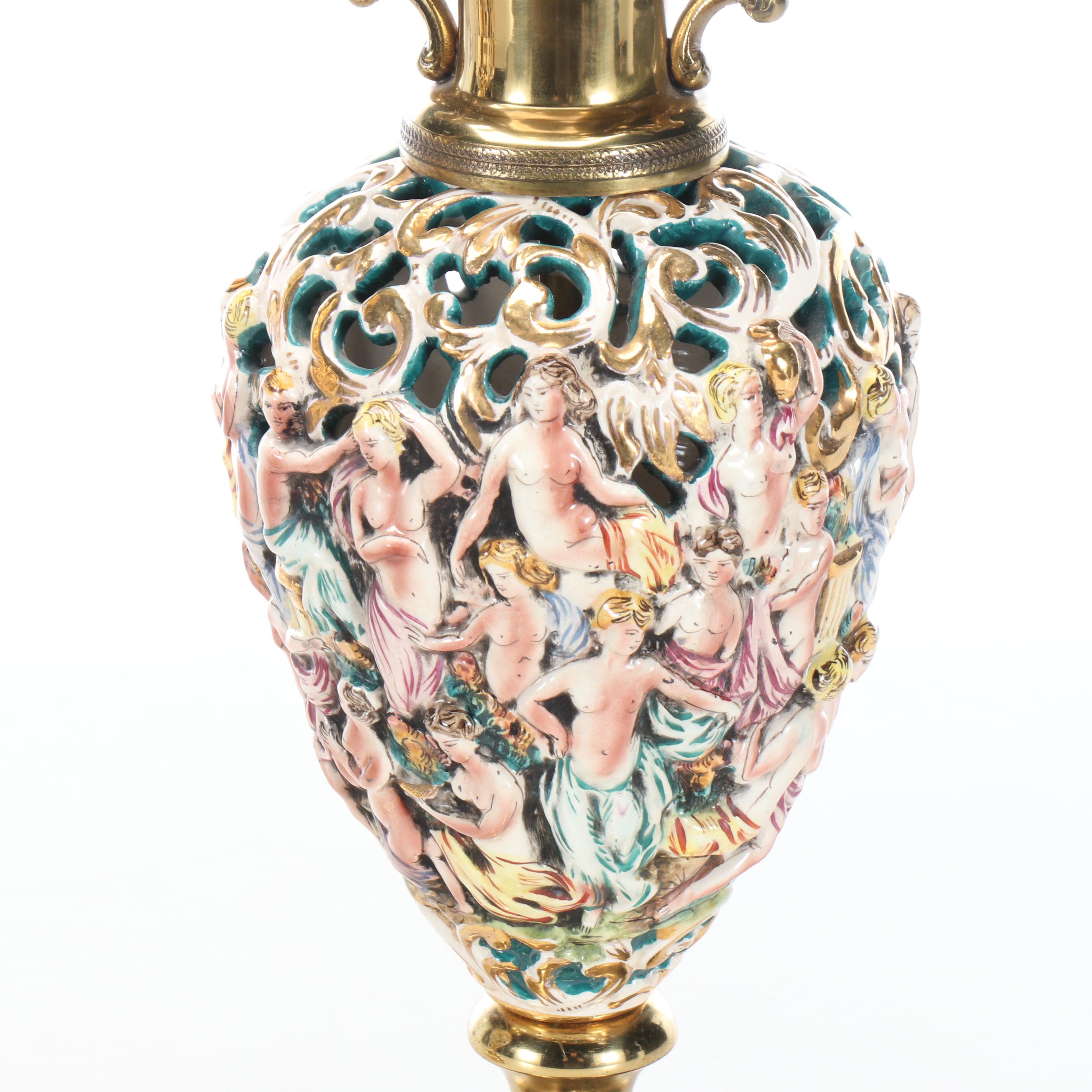 Italian Openwork Capdimonte Neoclassical Style Table Lamps