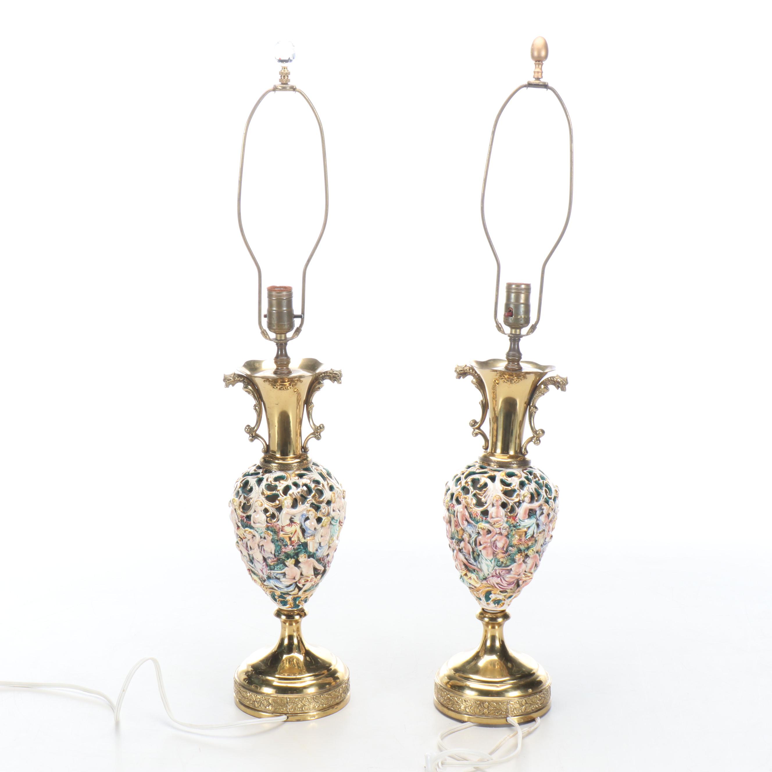 Italian Openwork Capdimonte Neoclassical Style Table Lamps