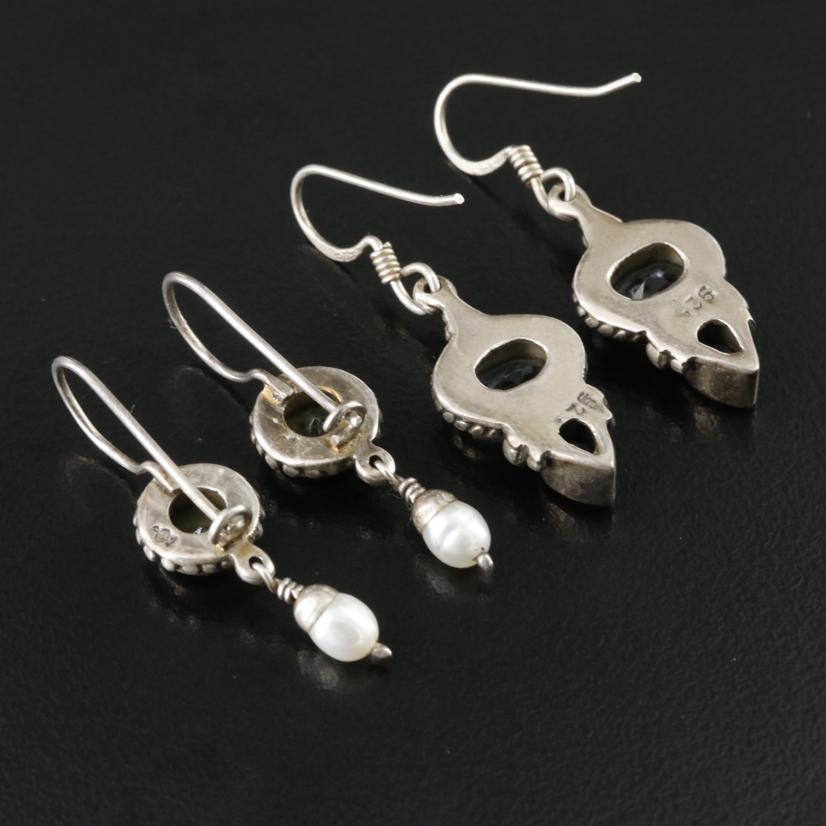 Sterling Gemstone Earrings Featuring Topaz, Amethyst, and Pearls