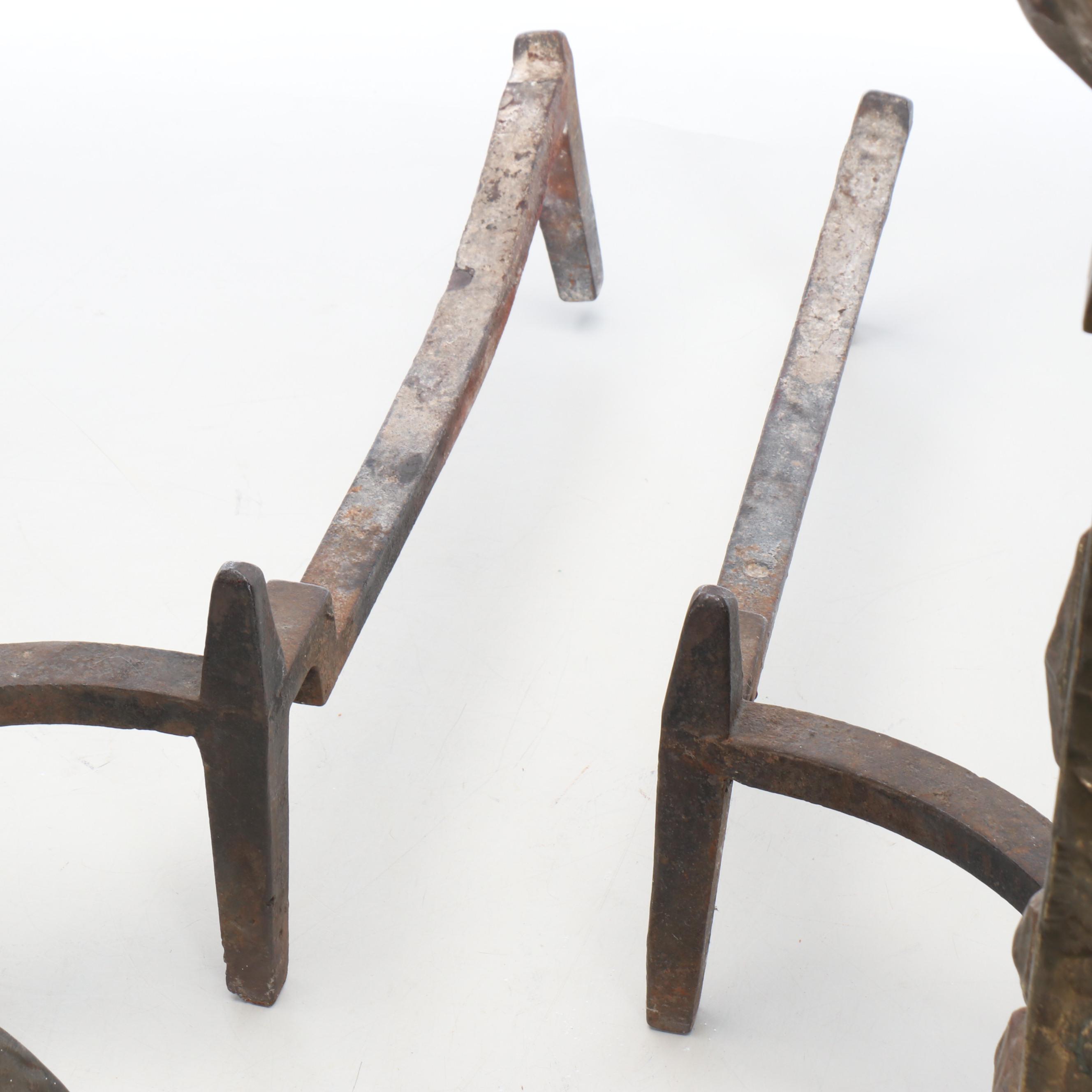 Bronzed Cast Iron Fireplace Andirons