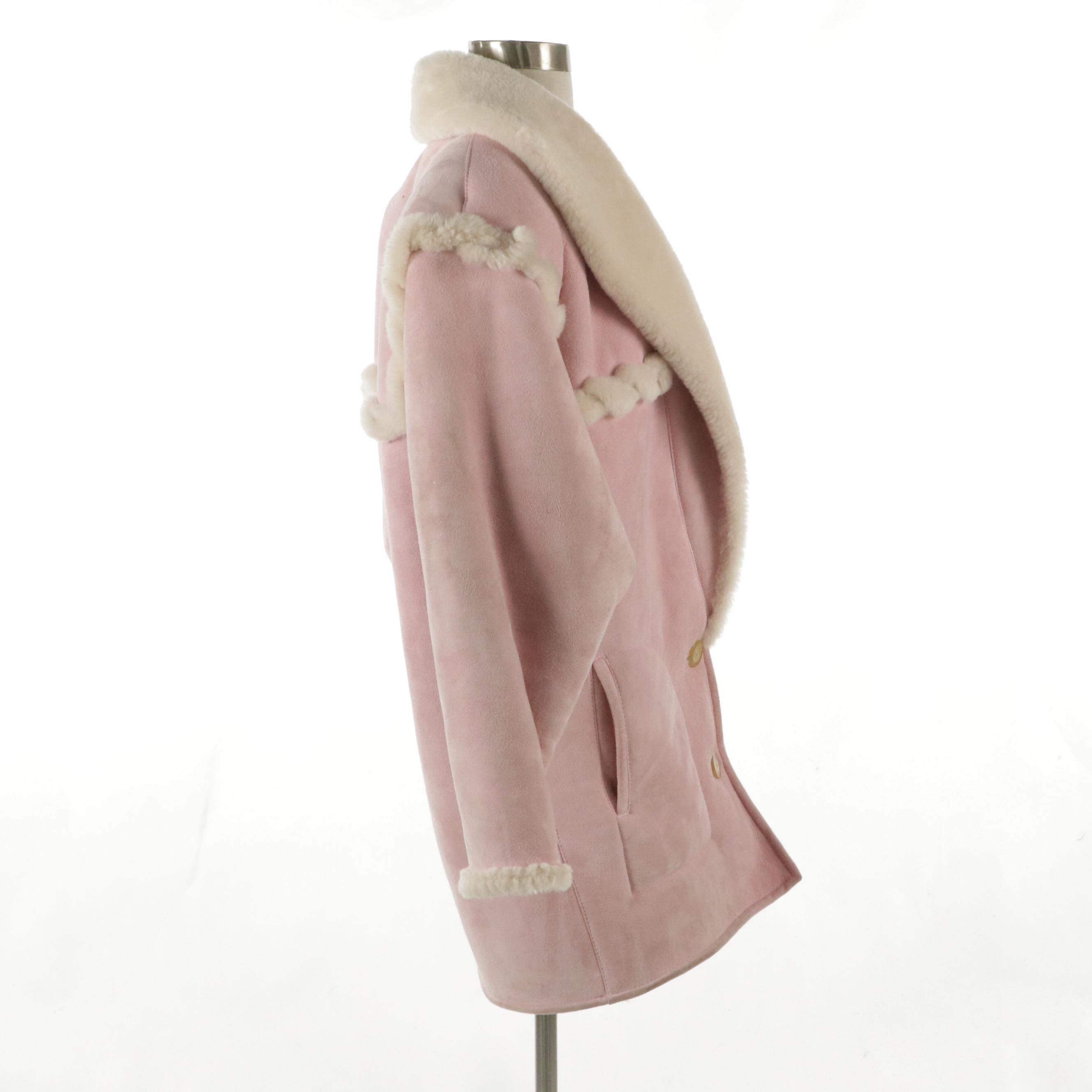 Blassport Vintage Baby Pink Shearling Shawl Collar Coat