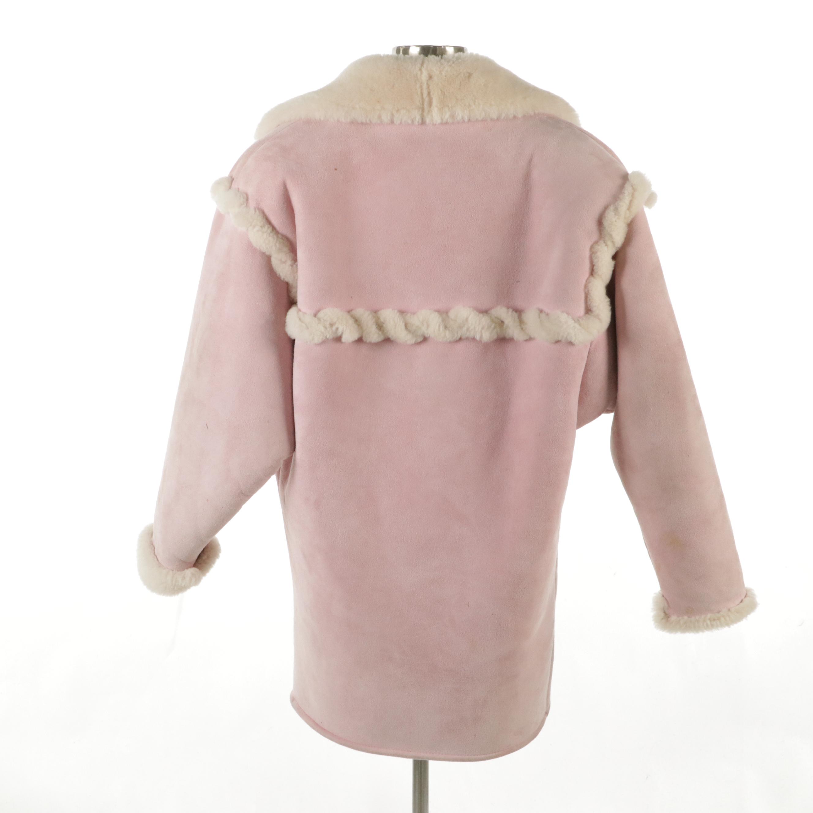 Blassport Vintage Baby Pink Shearling Shawl Collar Coat