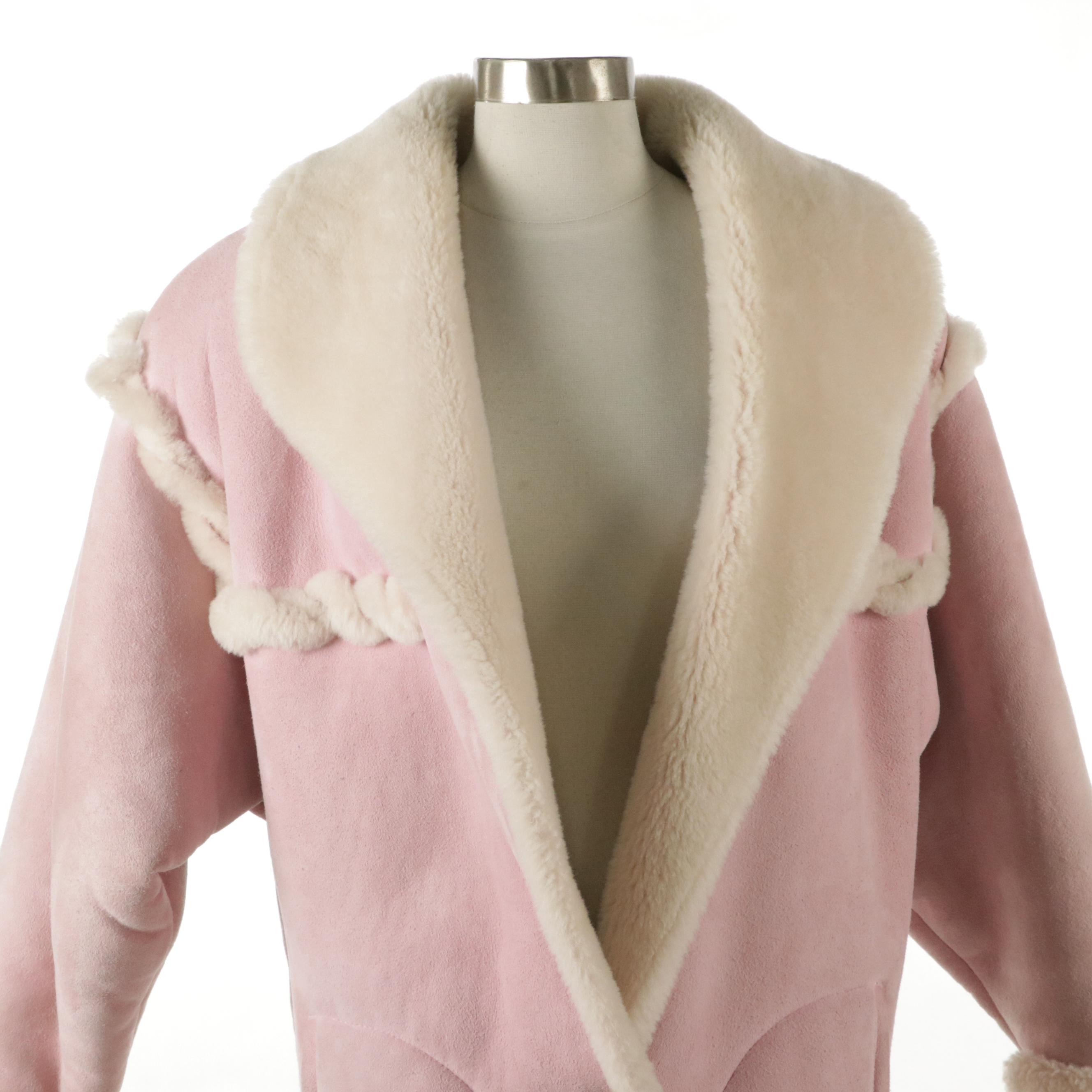 Blassport Vintage Baby Pink Shearling Shawl Collar Coat