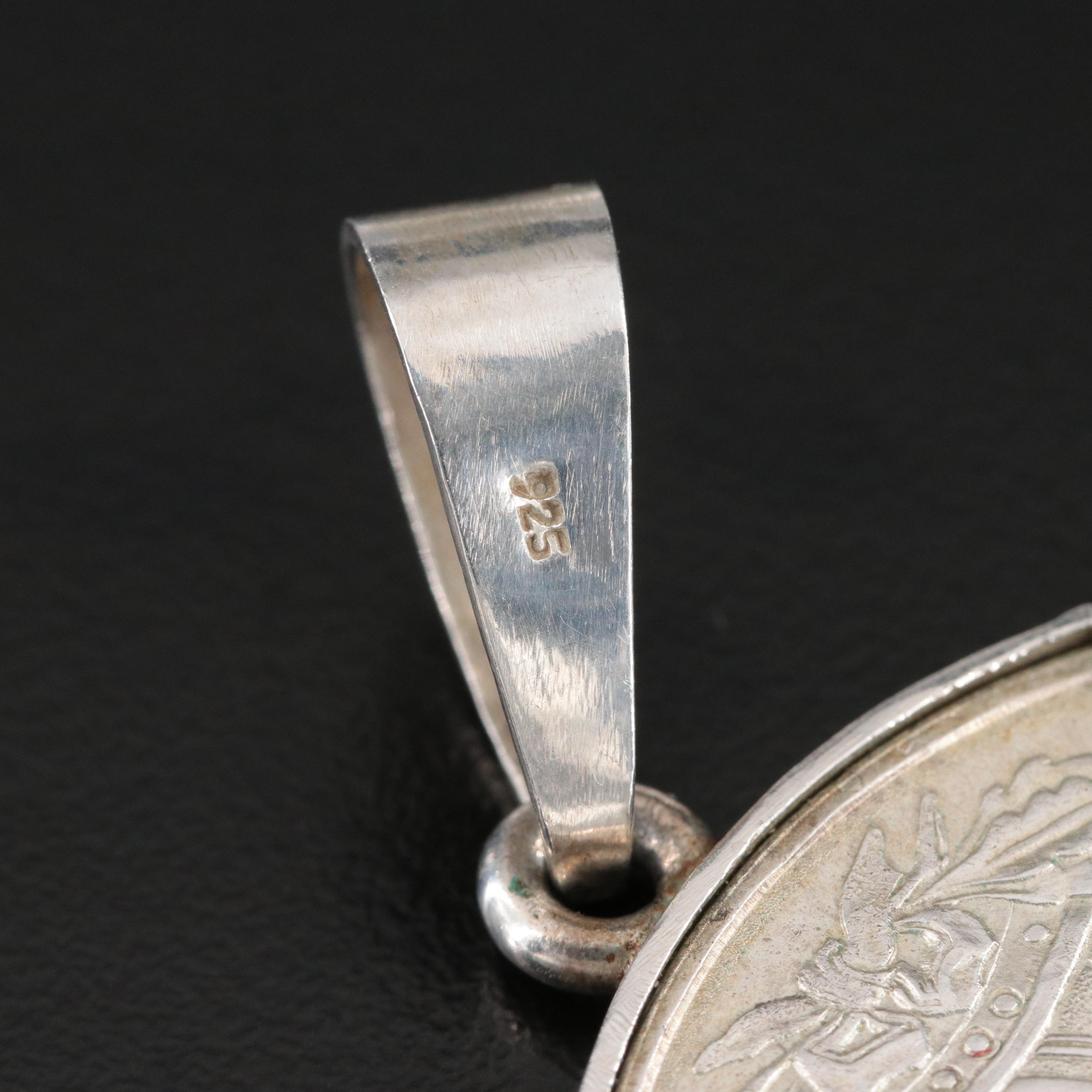 Sterling Pendant with 1968 Mexico 25-Pesos Olympic Commemorative Coin