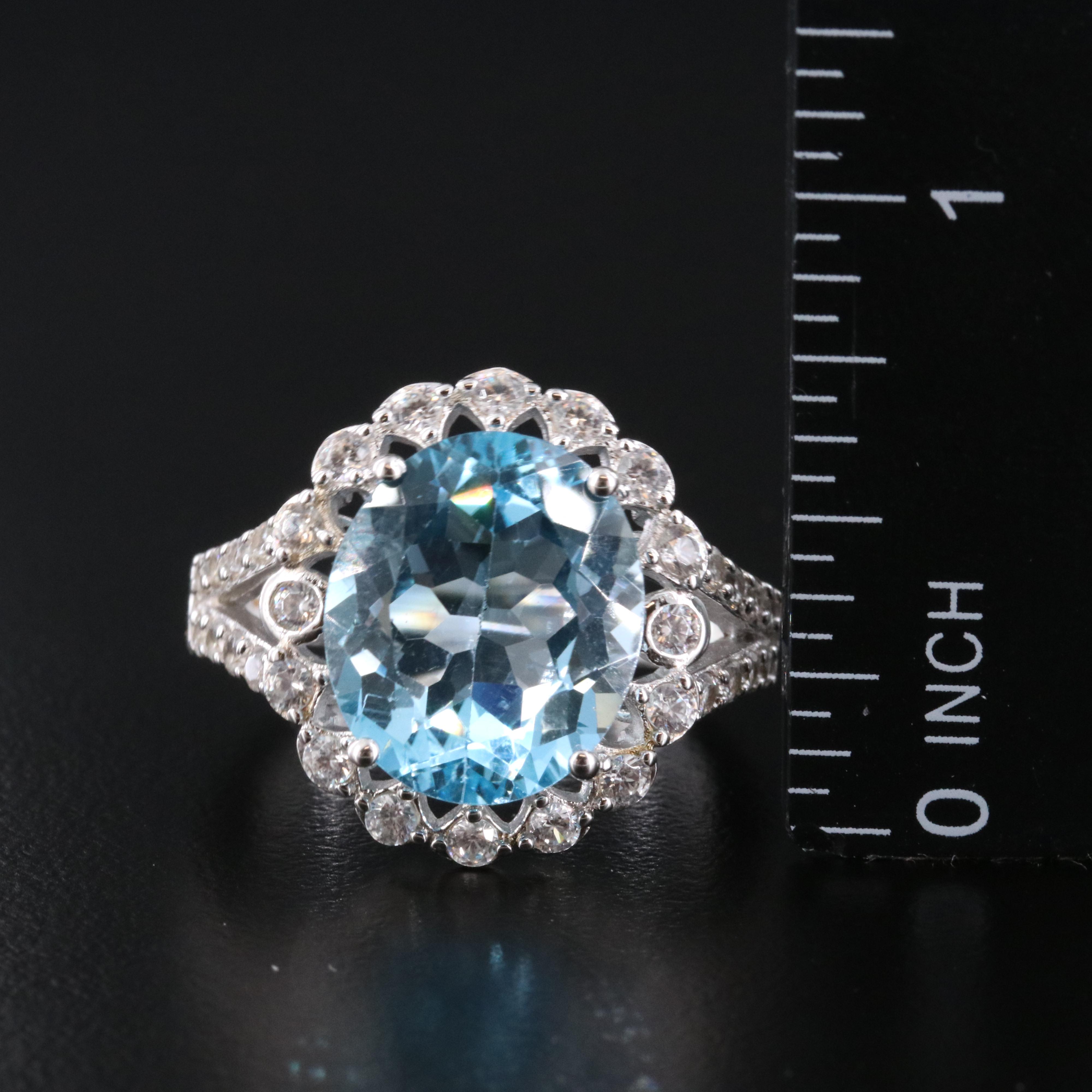 Sterling Blue Topaz and White Zircon Ring and Pendant Necklace