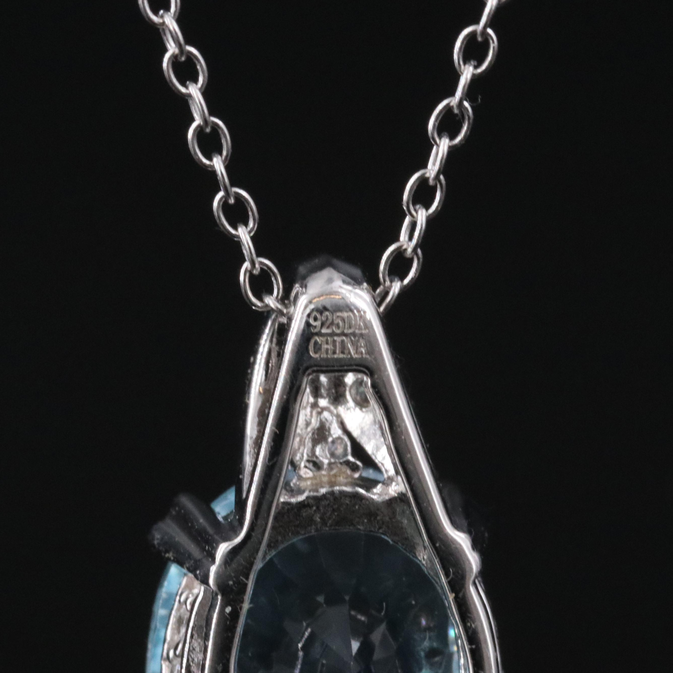 Sterling Blue Topaz and White Zircon Ring and Pendant Necklace