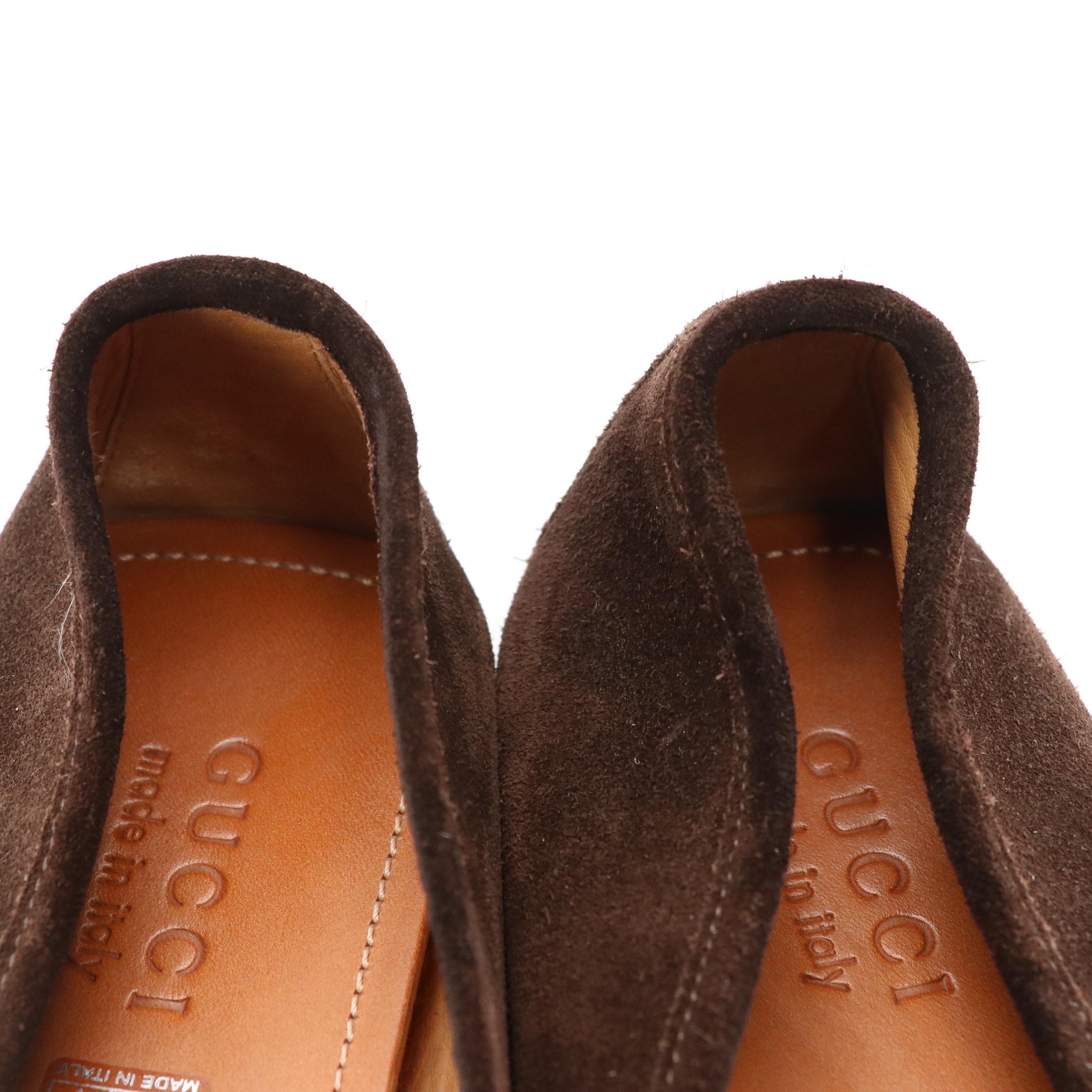 Men's Gucci Web Stripe Horsebit Loafers in Chocolate Brown Suede