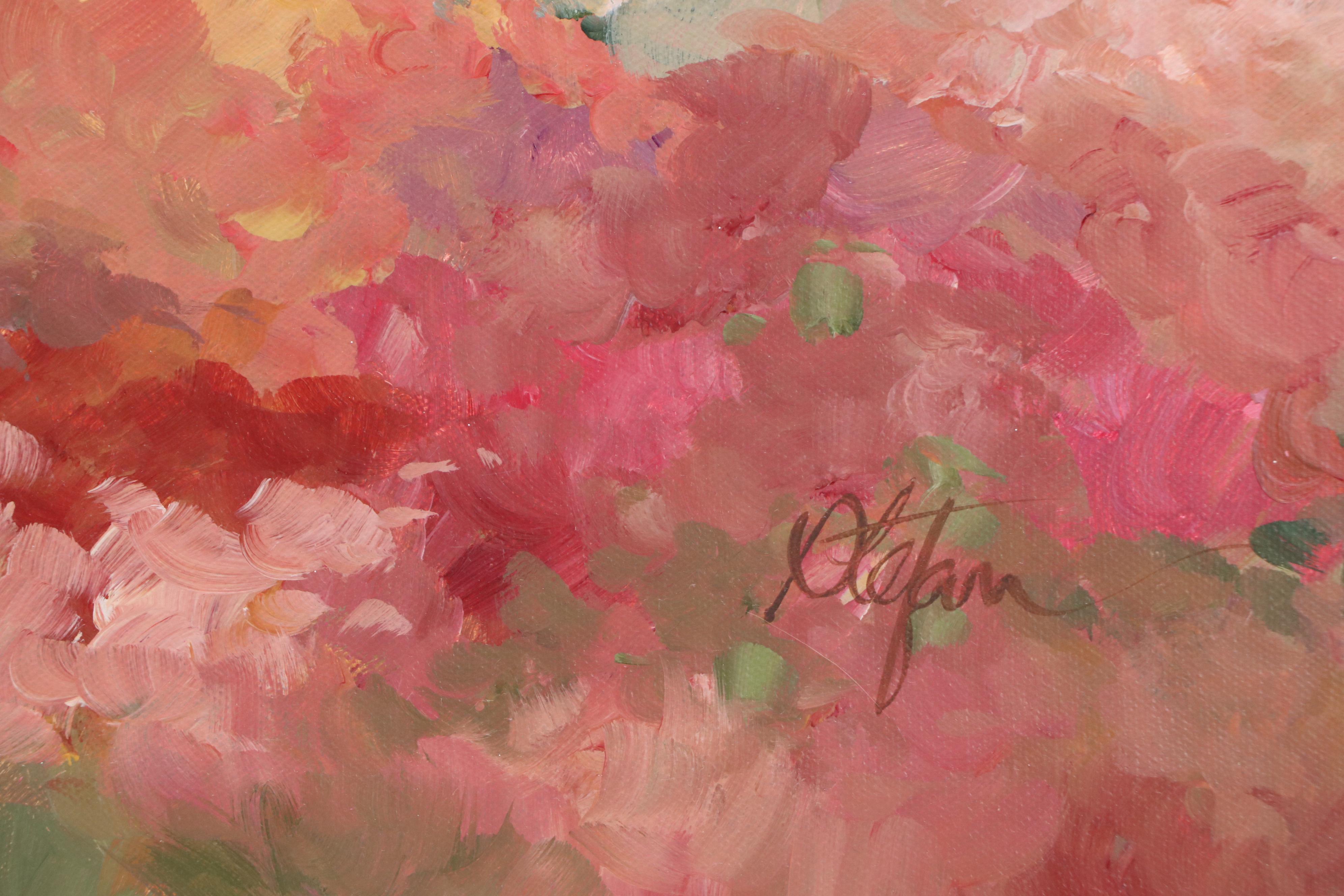 Floral Spring Landscape Acrylic Painting, Circa 2000