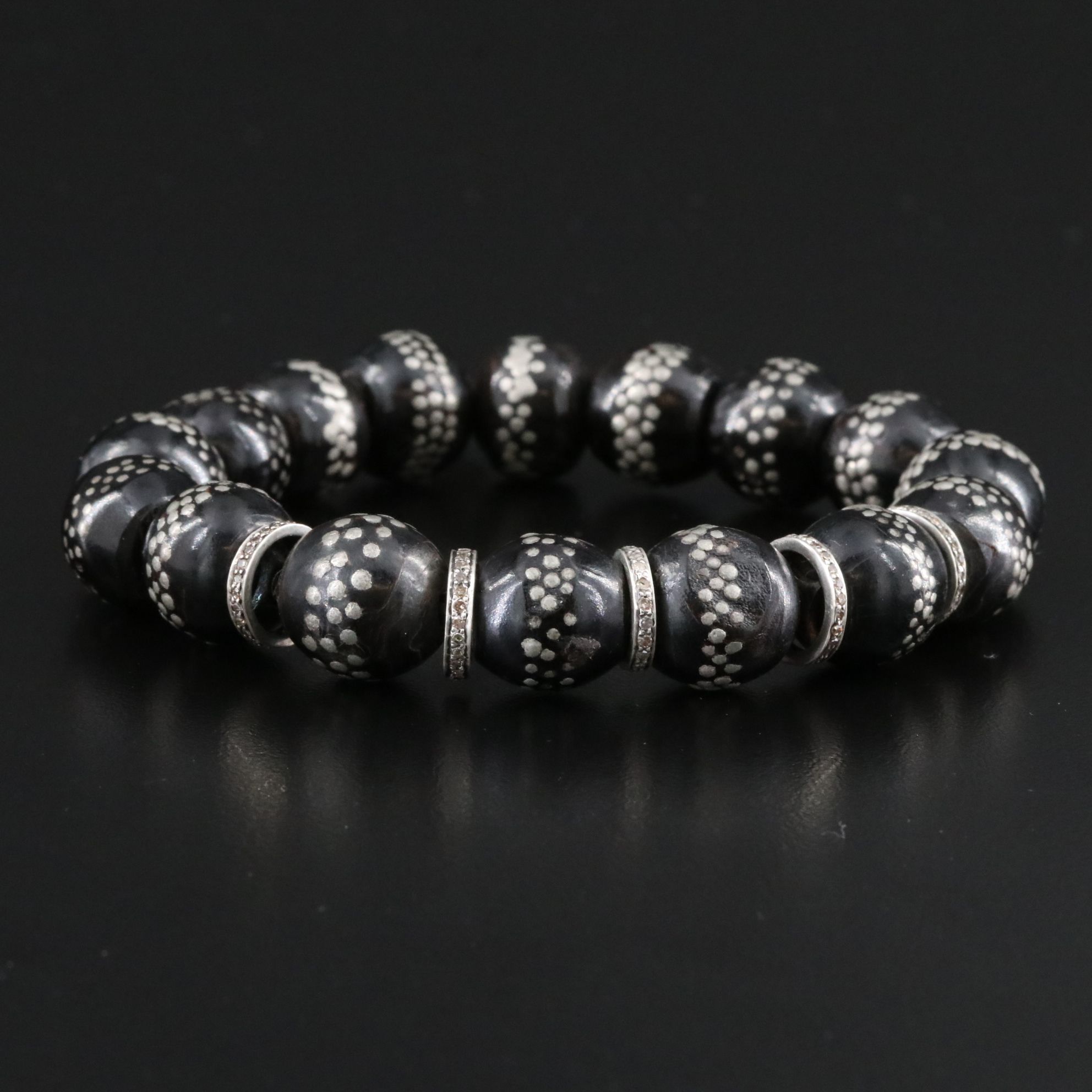 Sheryl Lowe Coral Bead Bracelet with Sterling Diamond Accent Beads