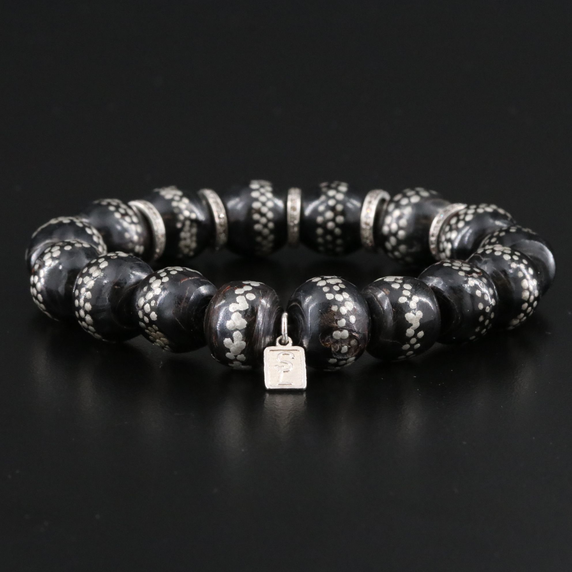 Sheryl Lowe Coral Bead Bracelet with Sterling Diamond Accent Beads