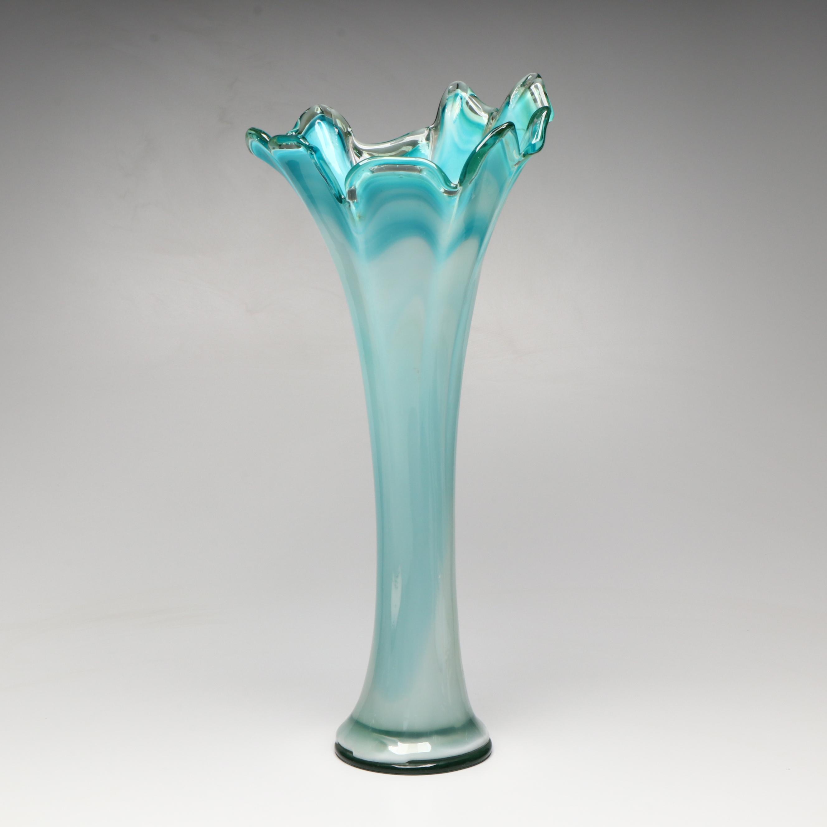 Mid Century Modern Style Handblown Blue Art Glass Vase