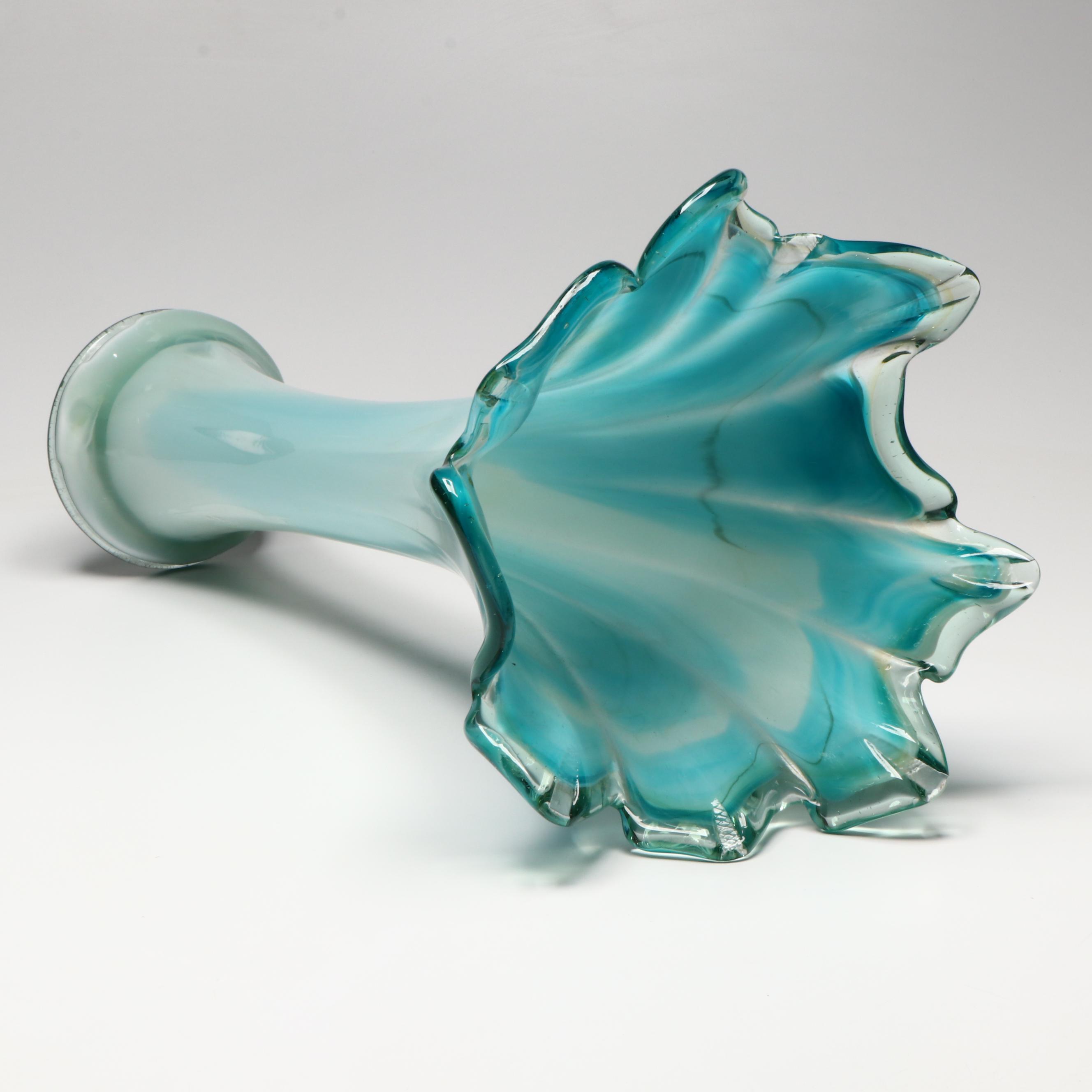 Mid Century Modern Style Handblown Blue Art Glass Vase