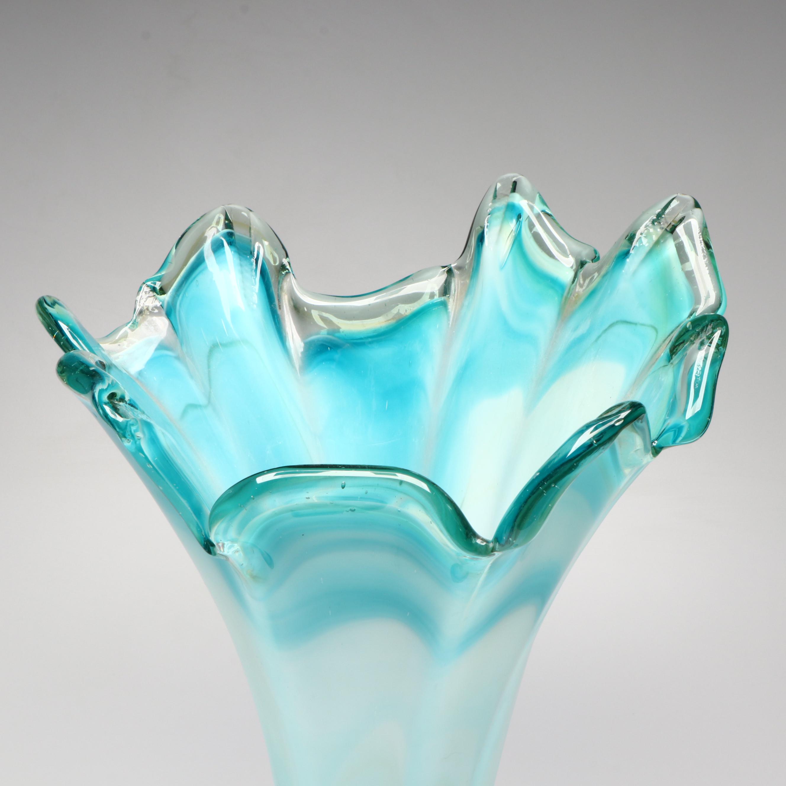 Mid Century Modern Style Handblown Blue Art Glass Vase