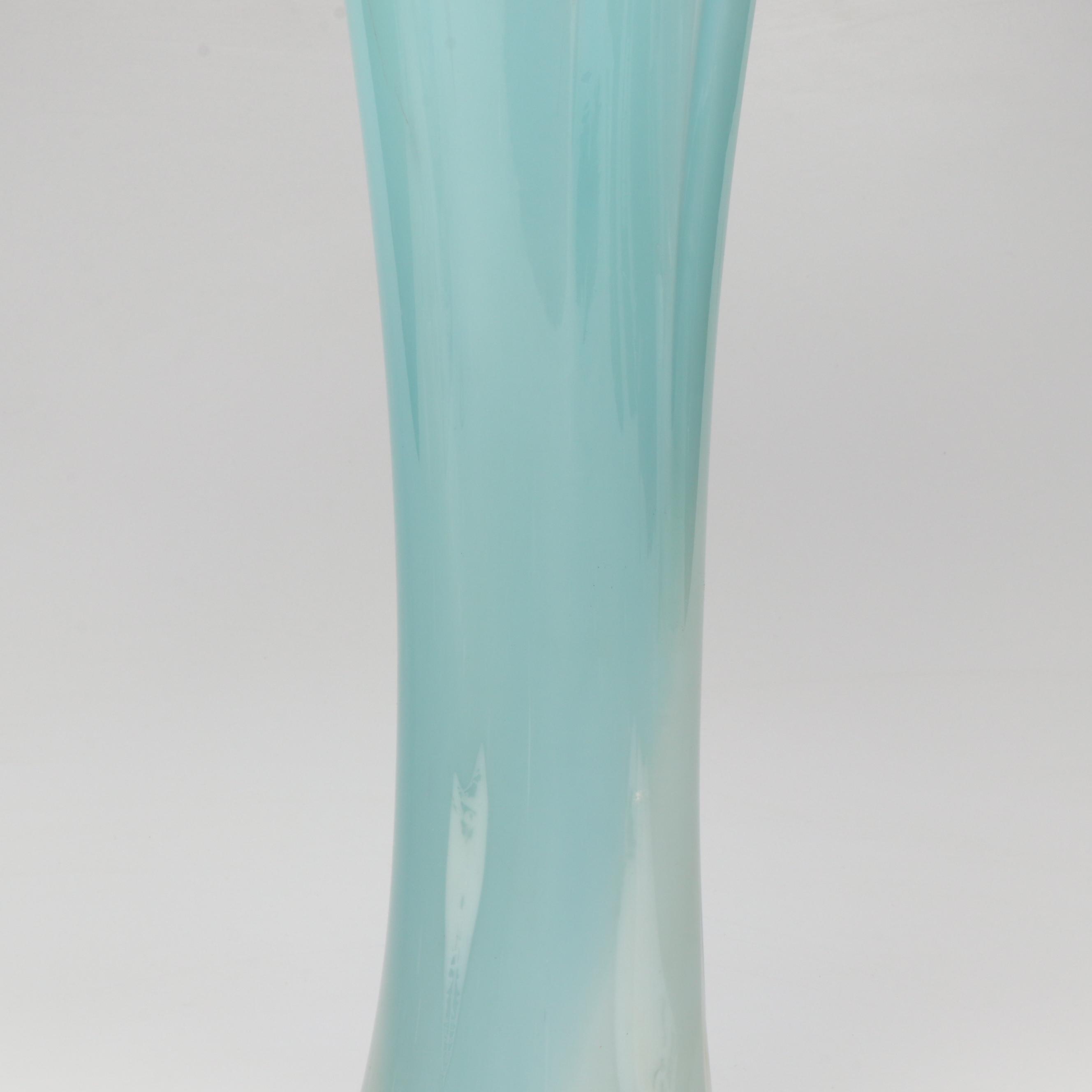 Mid Century Modern Style Handblown Blue Art Glass Vase