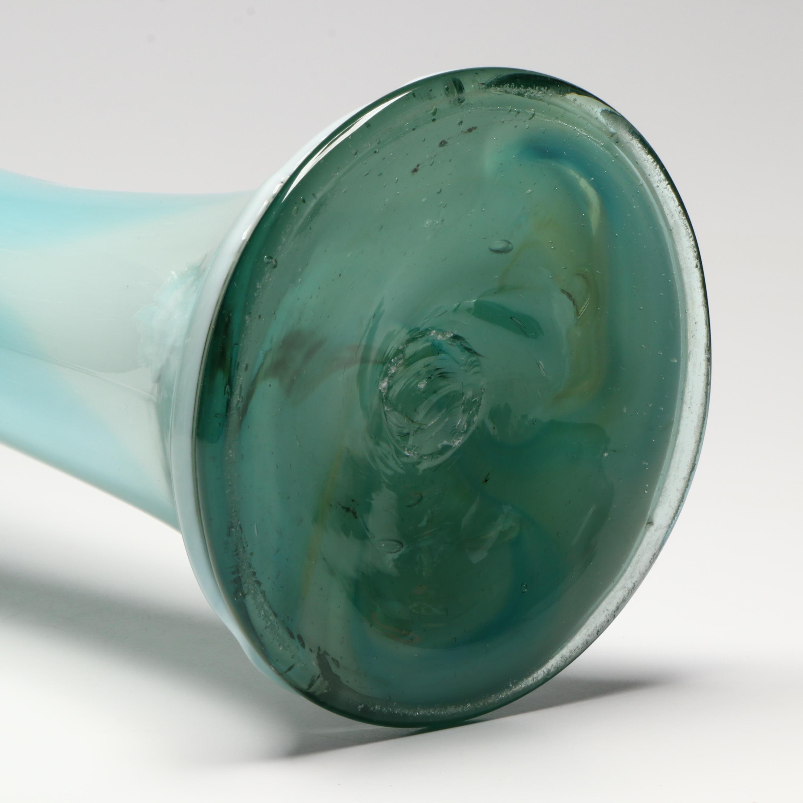 Mid Century Modern Style Handblown Blue Art Glass Vase