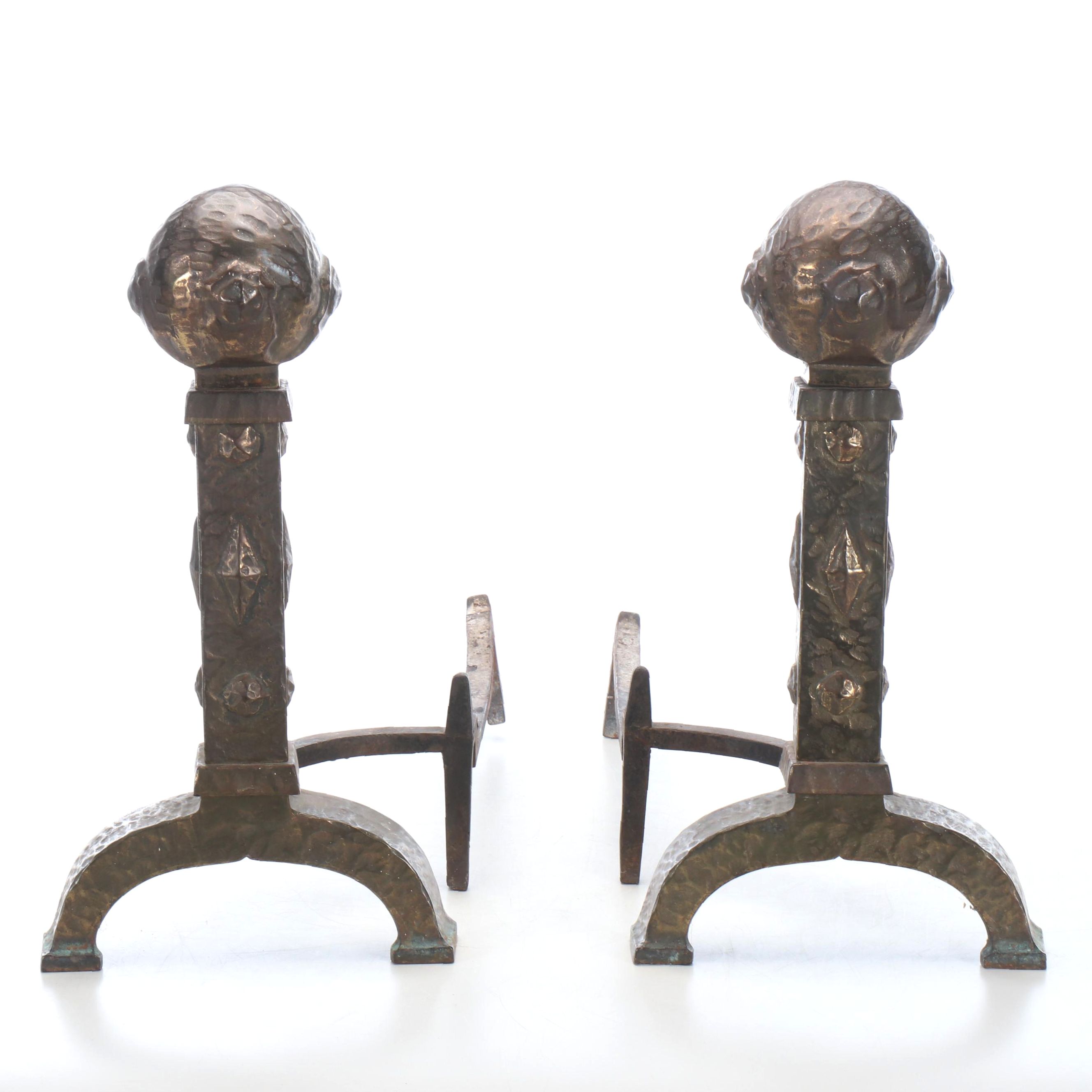Bronzed Cast Iron Fireplace Andirons