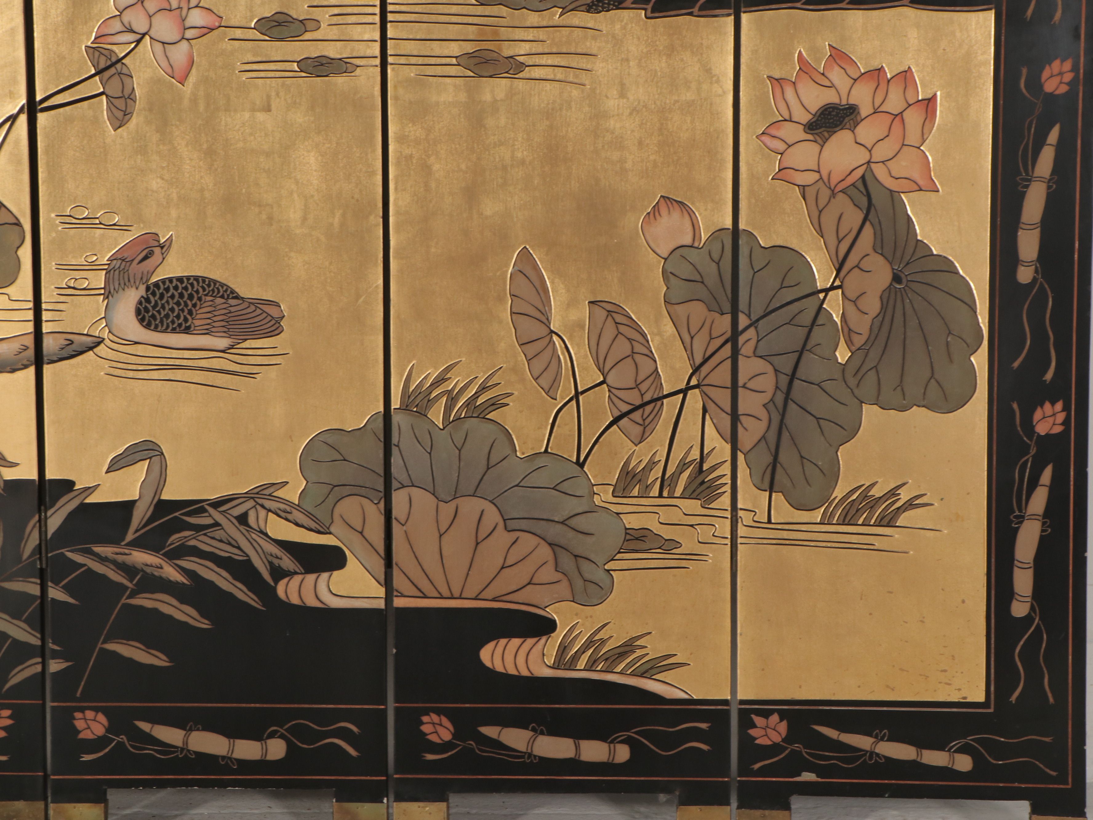 Chinese Parcel-Gilt and Lacquered Wood Six-Panel Room Screen