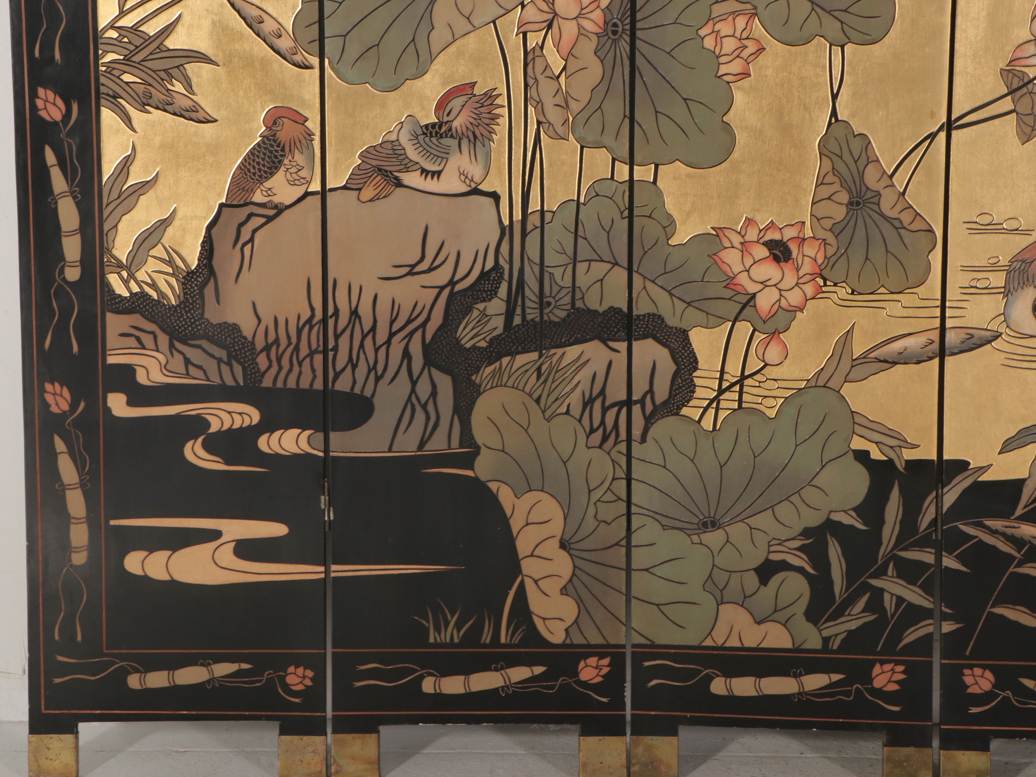 Chinese Parcel-Gilt and Lacquered Wood Six-Panel Room Screen