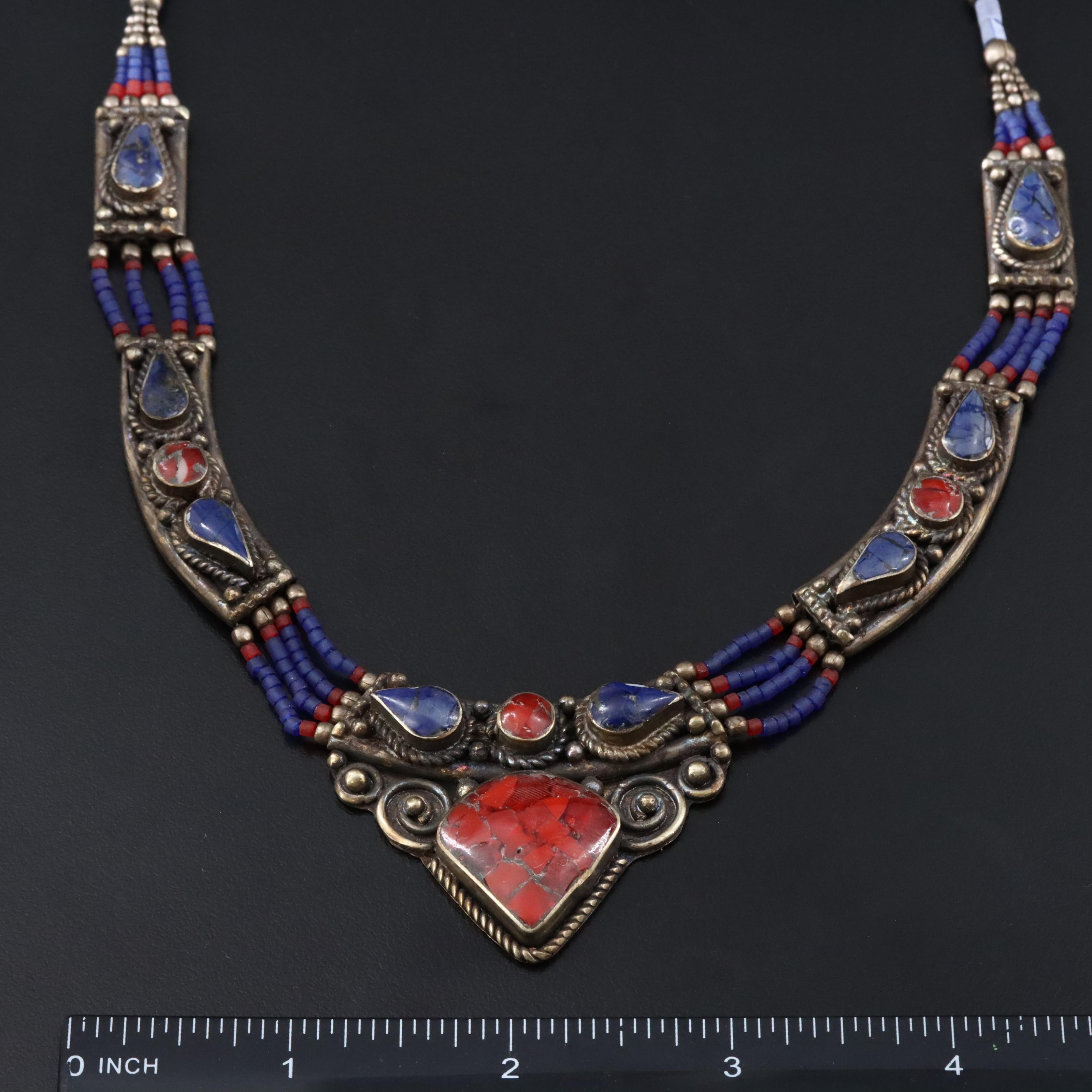 Chip Stone and Glass Bead Tibetan Style Necklace