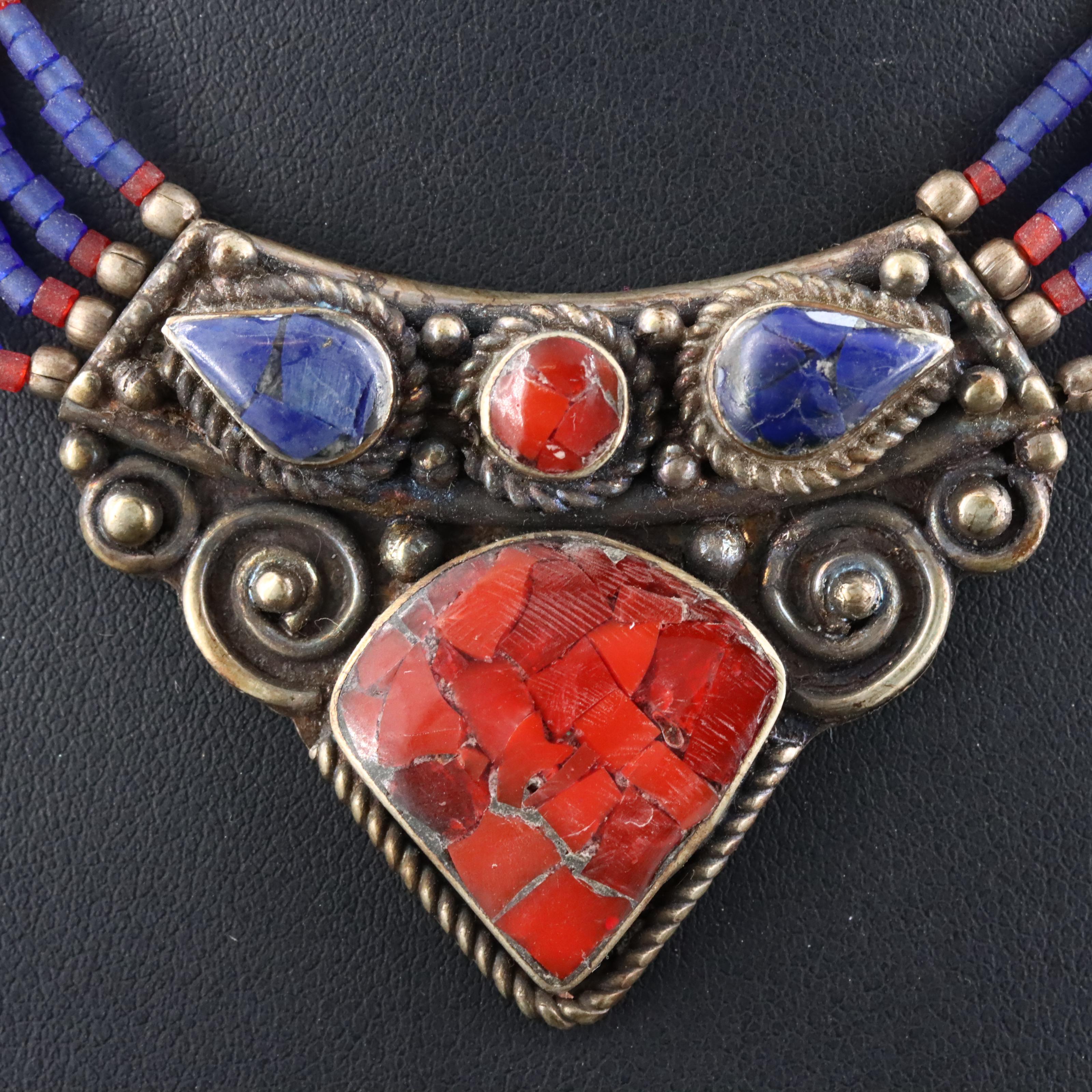 Chip Stone and Glass Bead Tibetan Style Necklace
